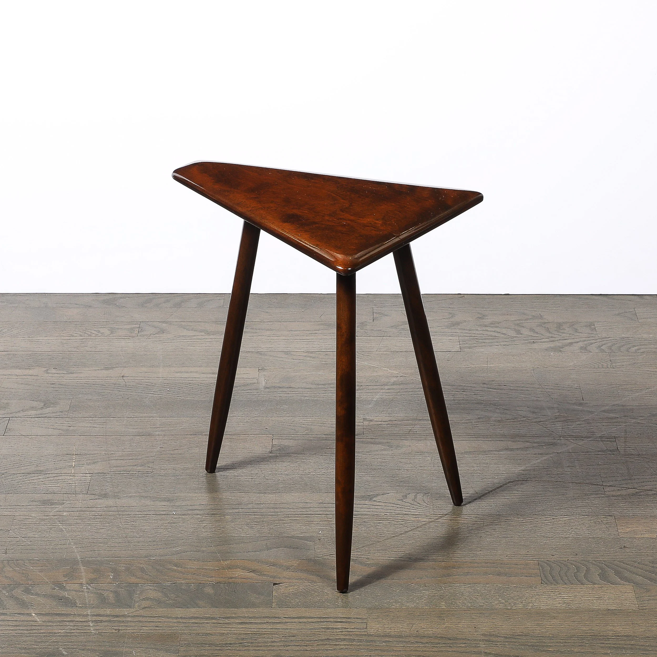 Mid-Century Modernist Triangular Side Table with Tapered Supports signed Cushman - High Style Deco 6.jpg