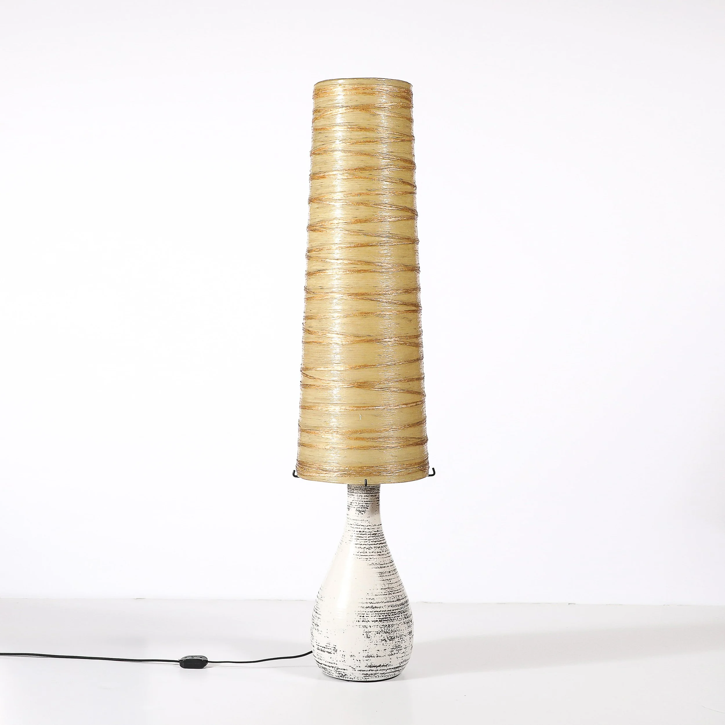 Mid-Century White Glazed Ceramic Table Lamp with Monumental Spun Resin Shade - High Style Deco 9.jpg
