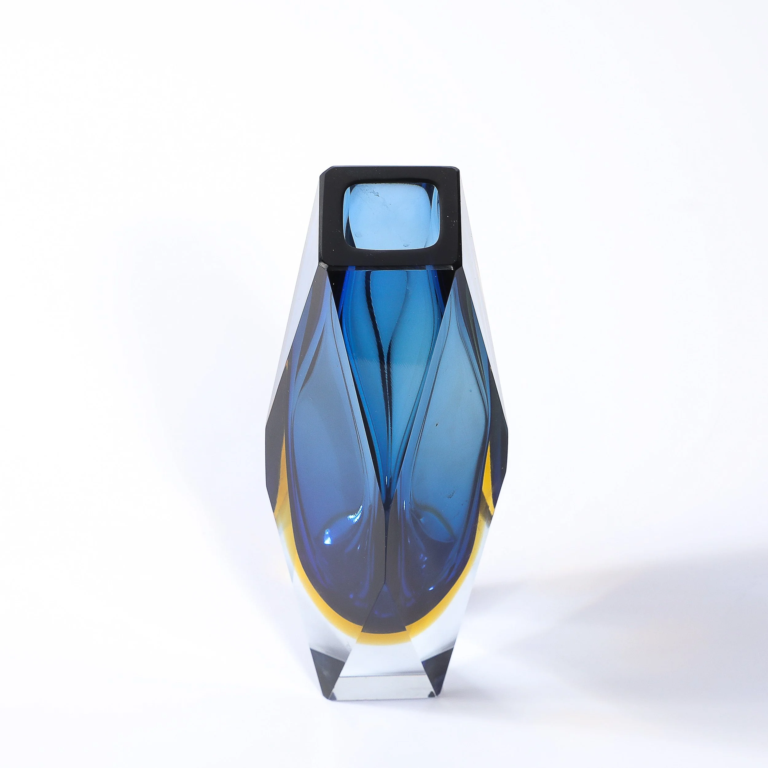 Mid-Century Hand-Blown Faceted Murano Glass Vase in Citrine and Smoked Cerulean - High Style Deco 18.jpg