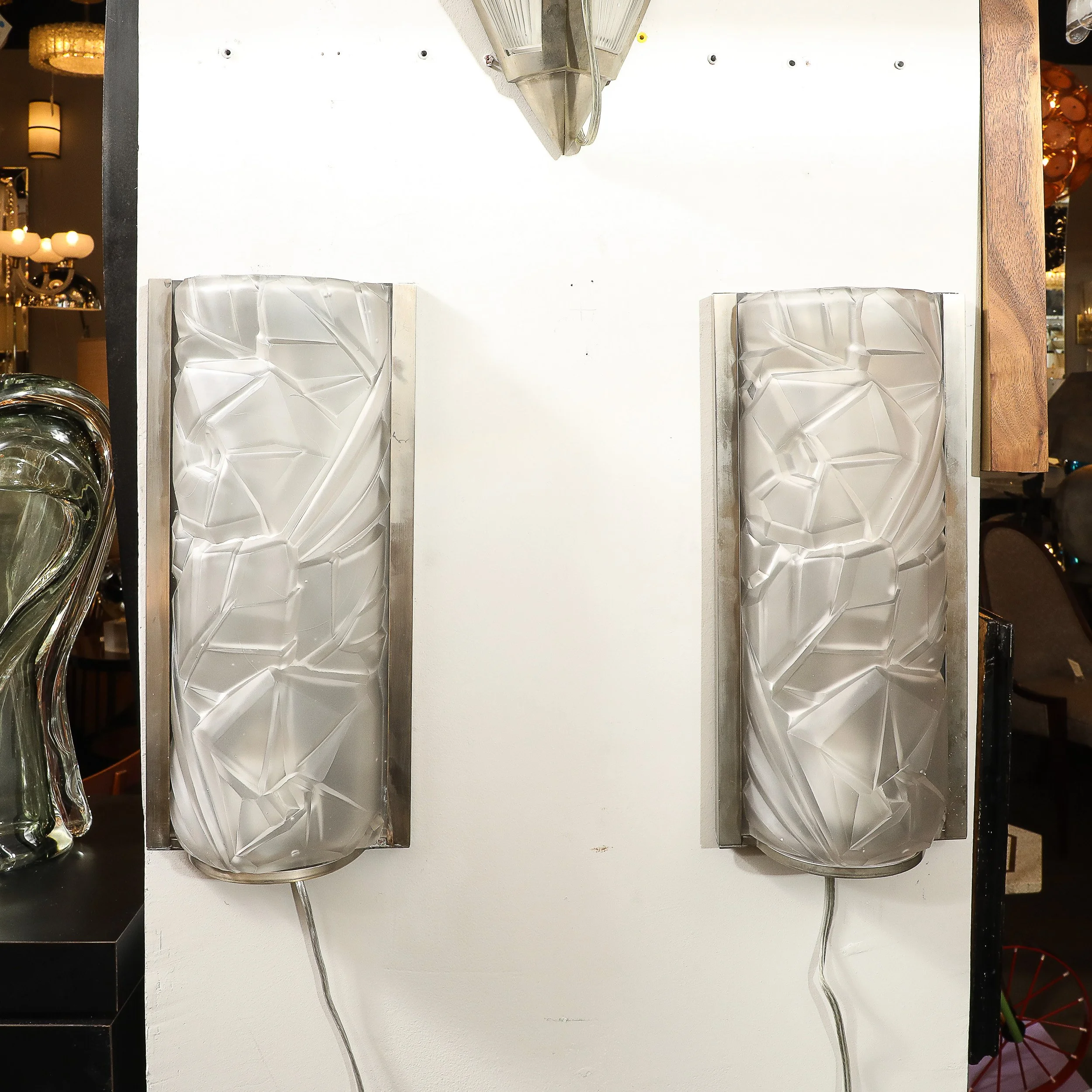 Art Deco Molded & Frosted Glass w: Abstract Cubist Geometric Motif Sconces - High Style Deco 9.jpg