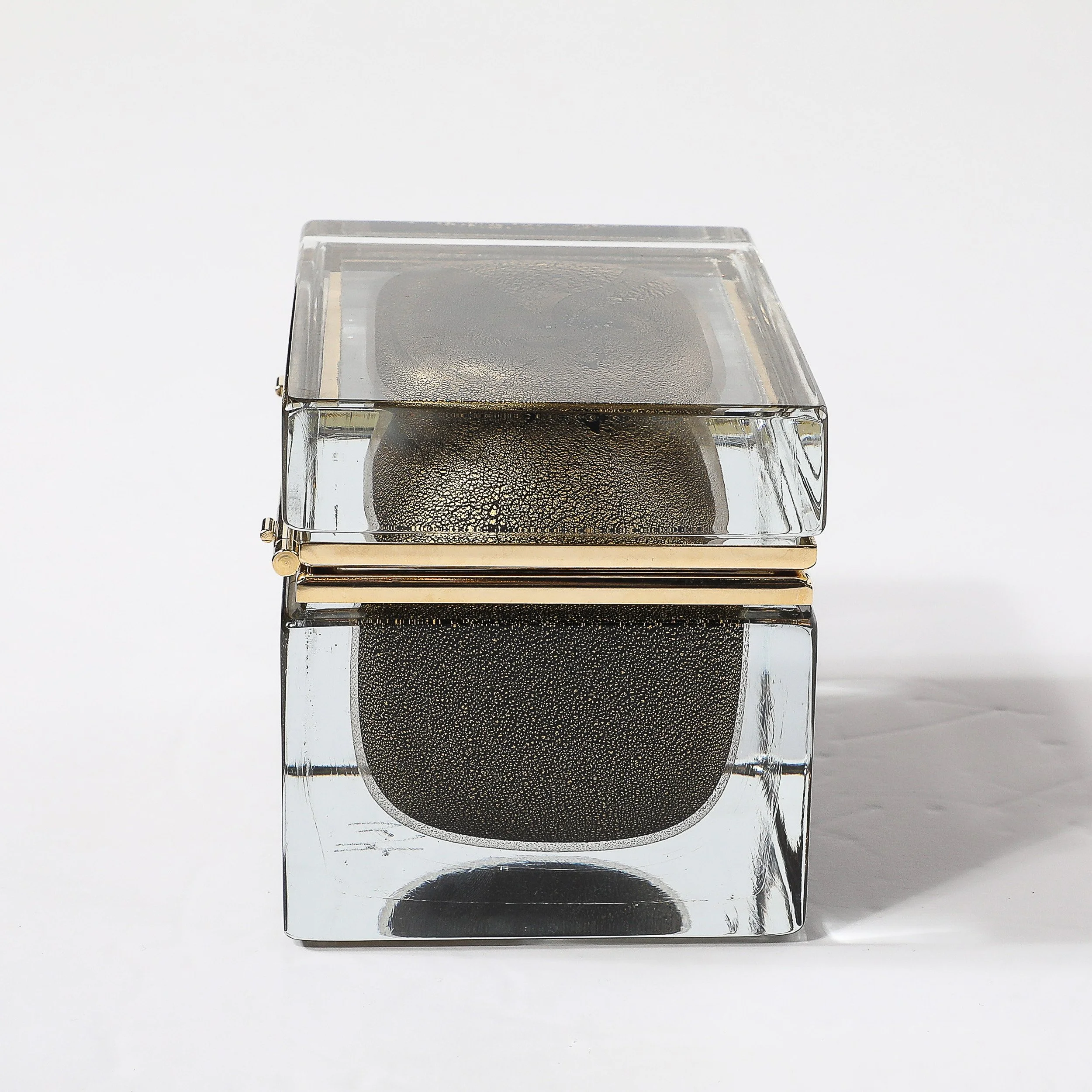 Modernist Hand-Blown Murano Glass Box in Black W: 24Karat Gold Flecks & Brass - High Style Deco 11.jpg