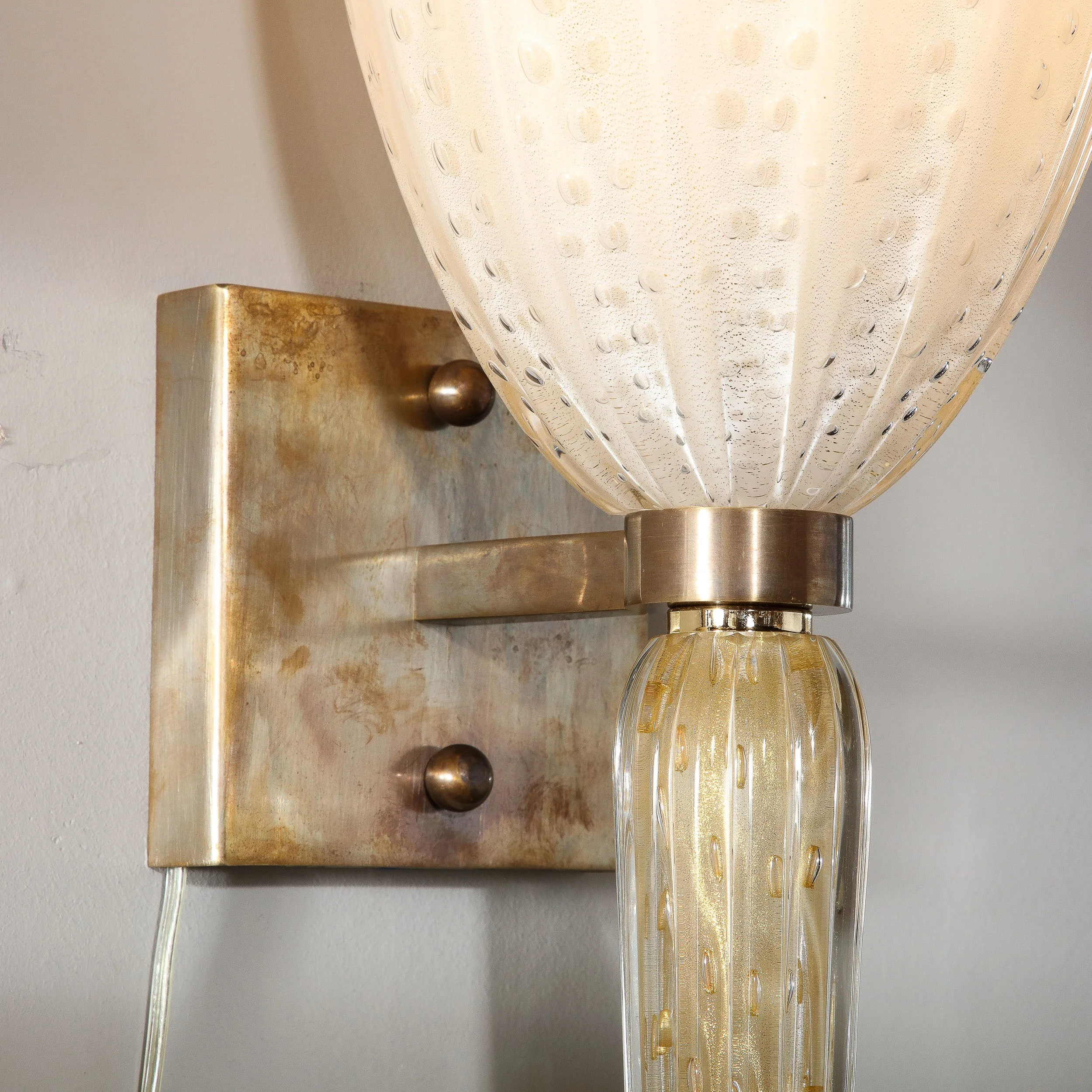 Modernist Hand-Blown Murano Glass Sconces with Murines, 24K Gold Flecks & Spike Form Drop - High Style Deco 3.jpg
