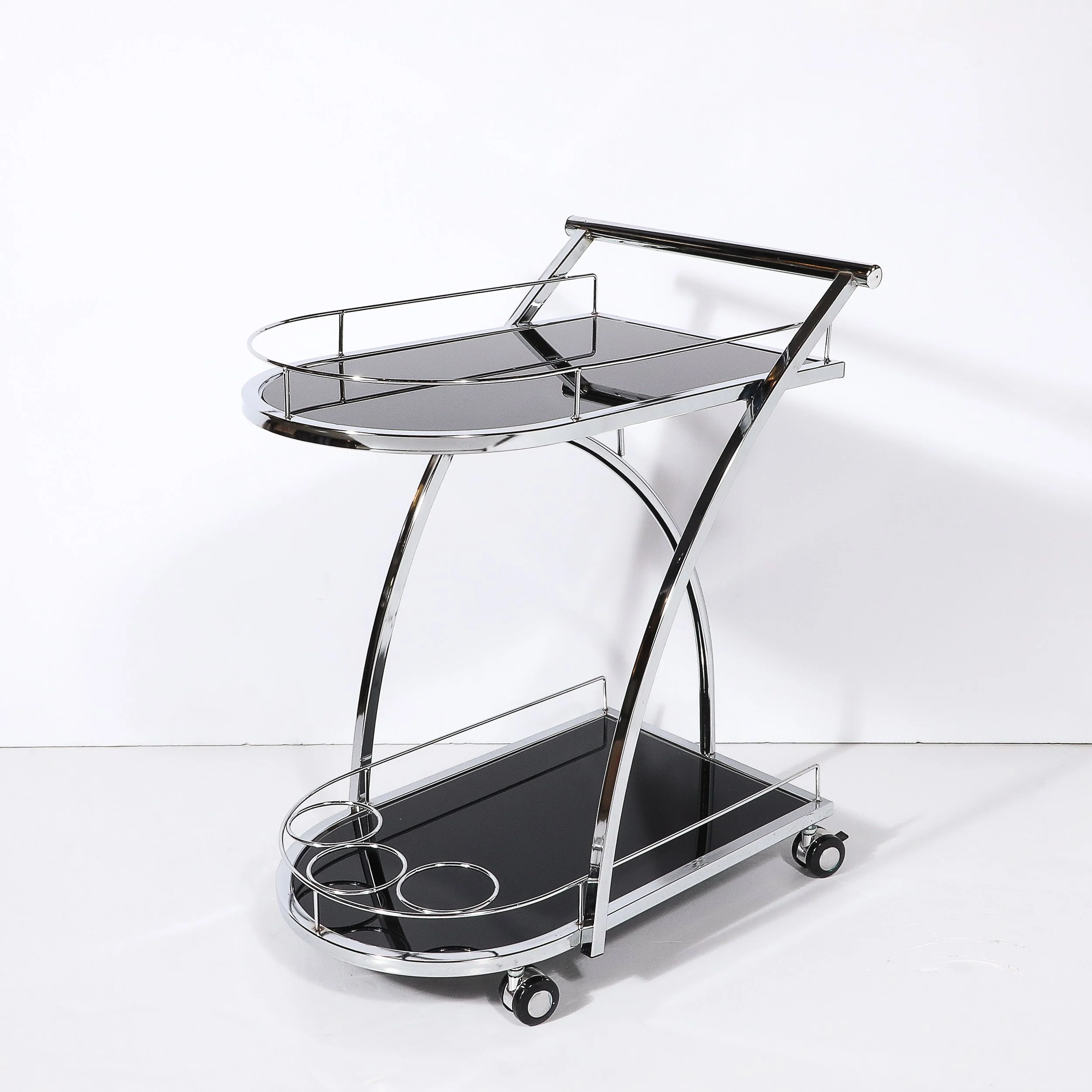 Art Deco Bullet Form Two-Tier Rolling Bar:Serving Cart in Vitrolite & Chrome - High Style Deco 12.jpg