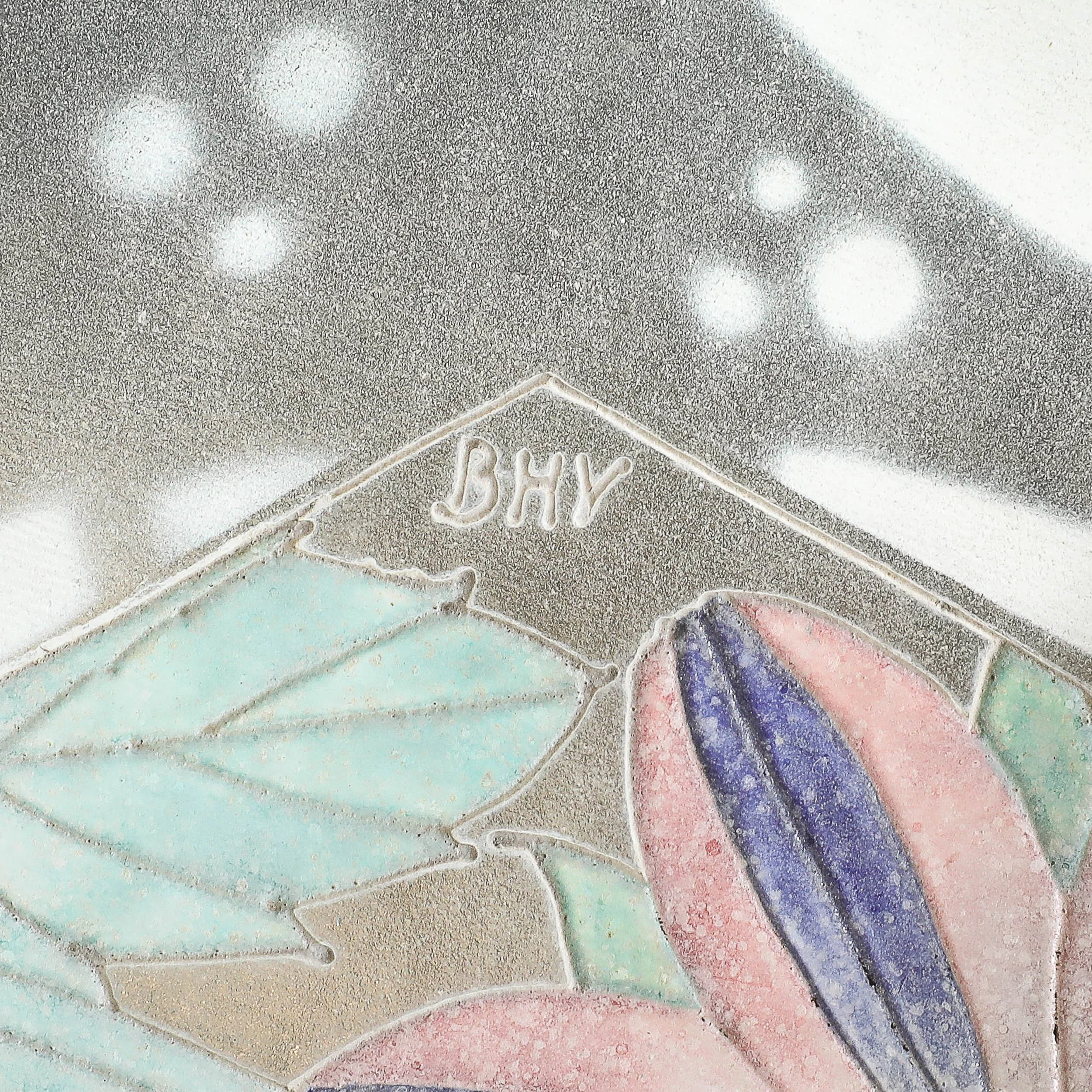 Art Deco Hexagonal Frosted & Pressed Glass Pendant w: Floral Details signed BHV - High Style Deco 20.jpg