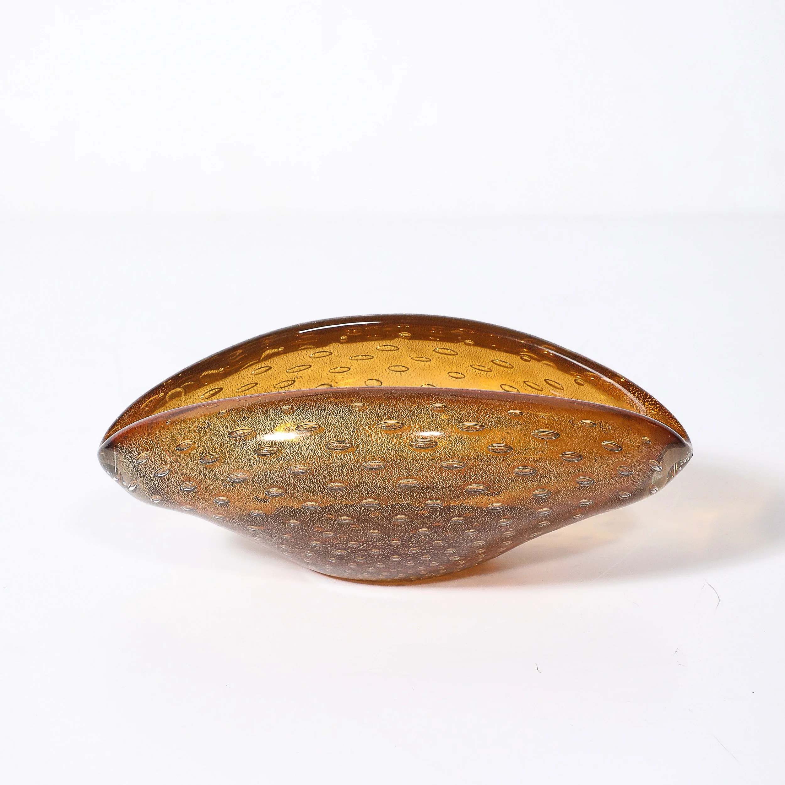 Mid-Century Hand-Blown Amber Bullicante Murano Glass w: 24kt Gold Dish - High Style Deco 7.jpg