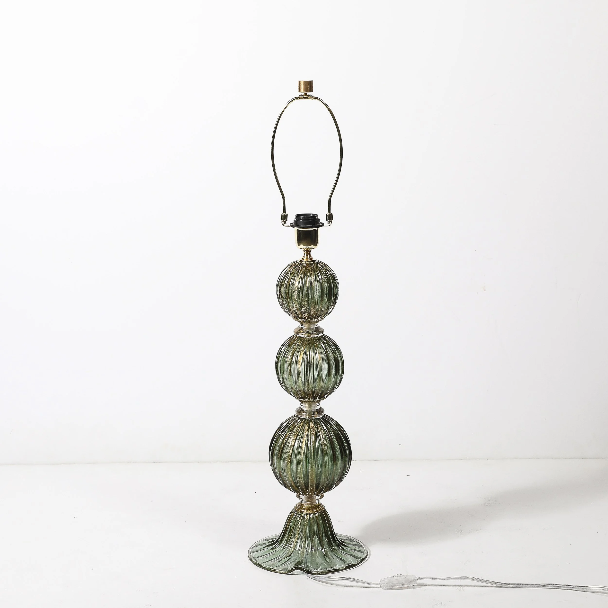 Modernist Hand-Blown Smoked Emerald Murano Glass Fluted Stacked Ball Table Lamps - High Style Deco 9.jpg