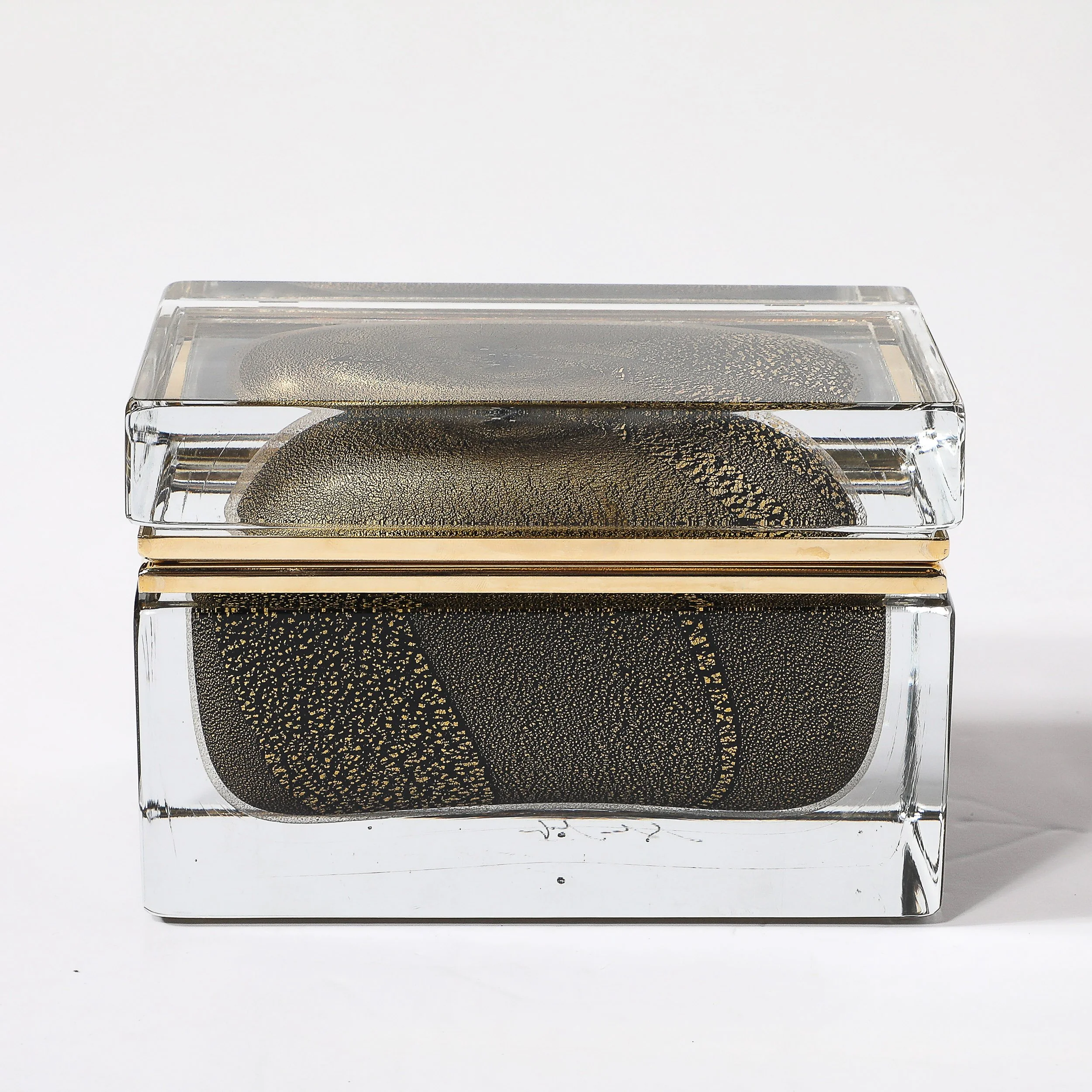 Modernist Hand-Blown Murano Glass Box in Black W: 24Karat Gold Flecks & Brass - High Style Deco 8.jpg