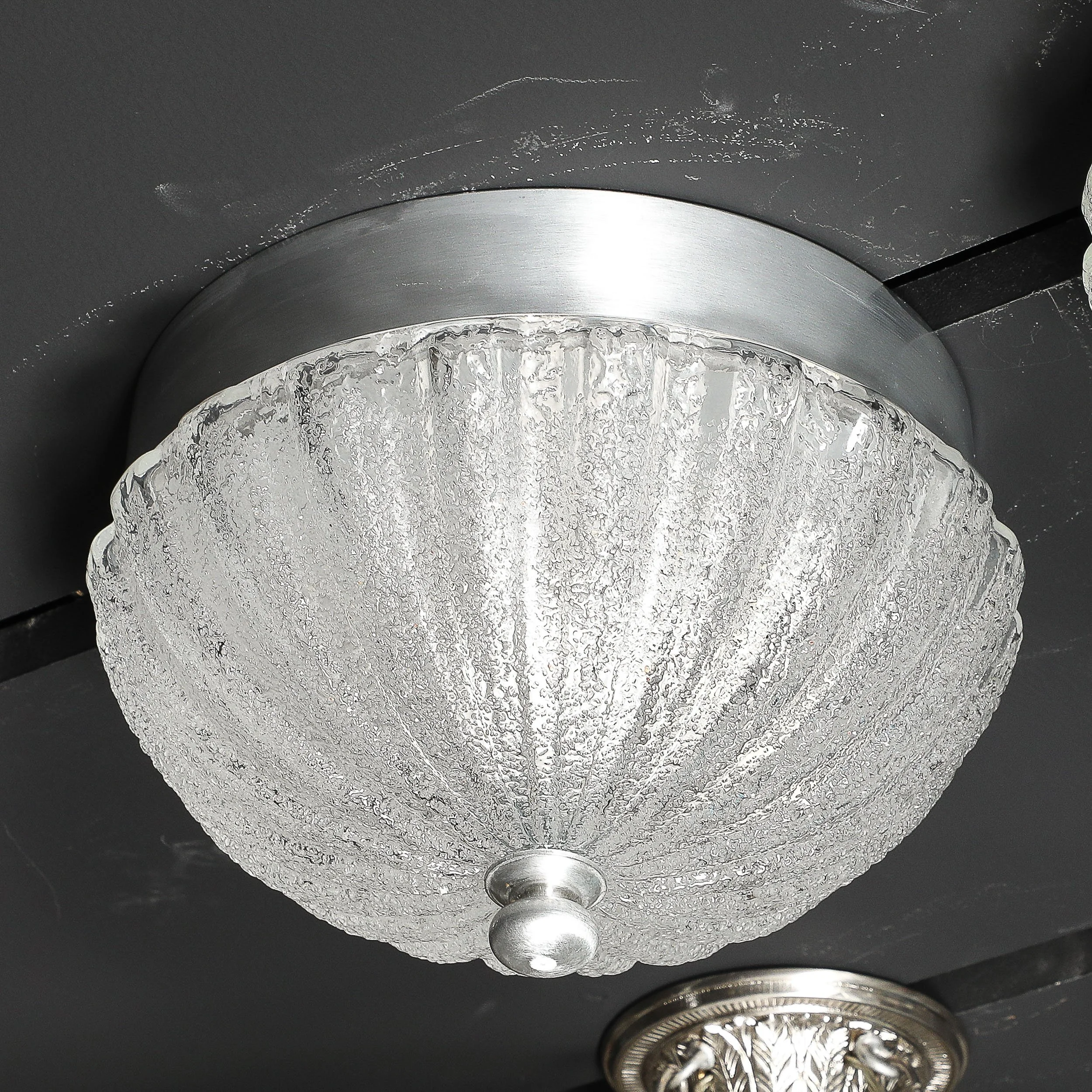 Pair of Mottled & Fluted Glass Flush Mount Chandeliers with Nickel Fittings - High Style Deco 14.jpg