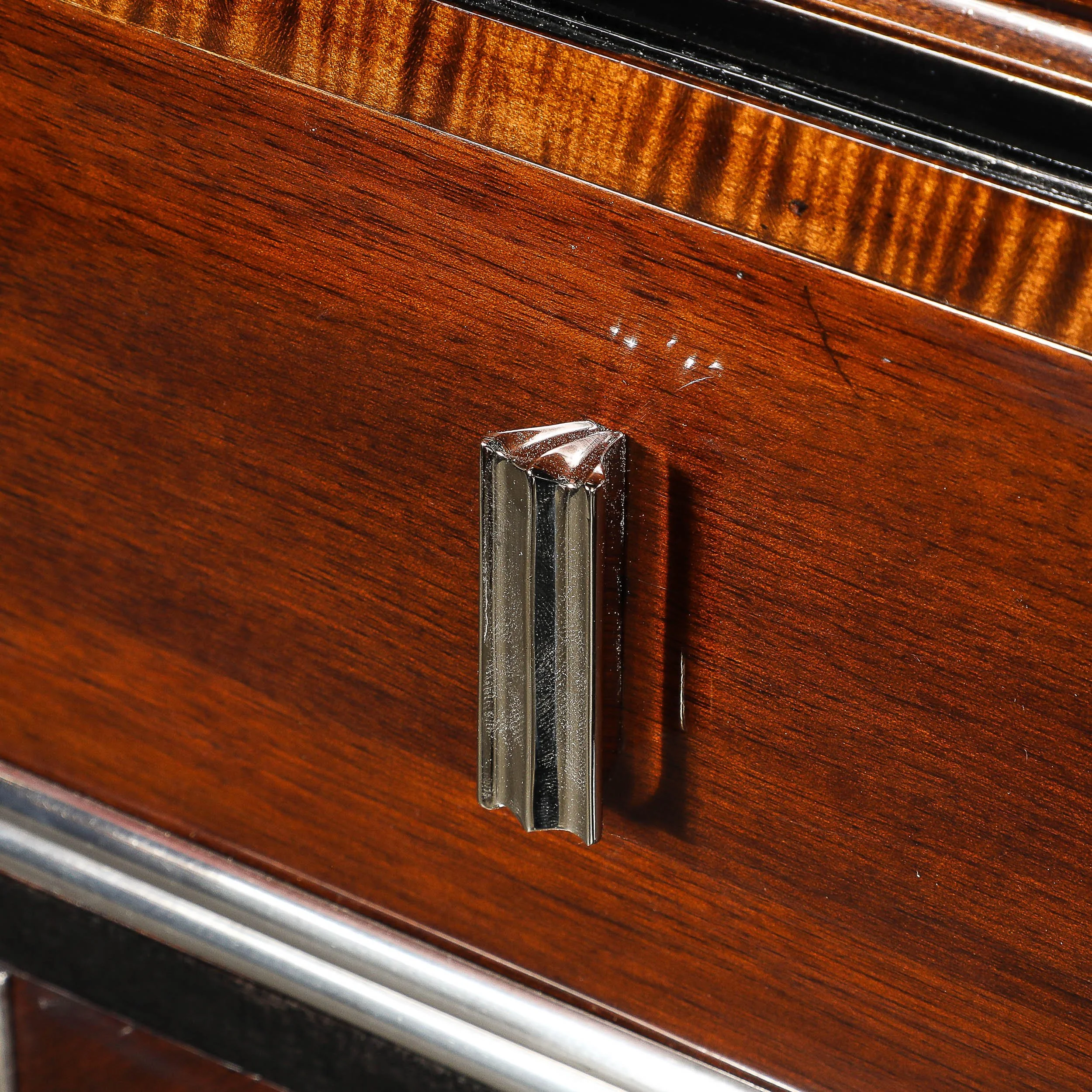 Art Deco Machine Age High Chest in Bookmatched Walnut, Black Lacquer & Chrome - High Style Deco 7.jpg