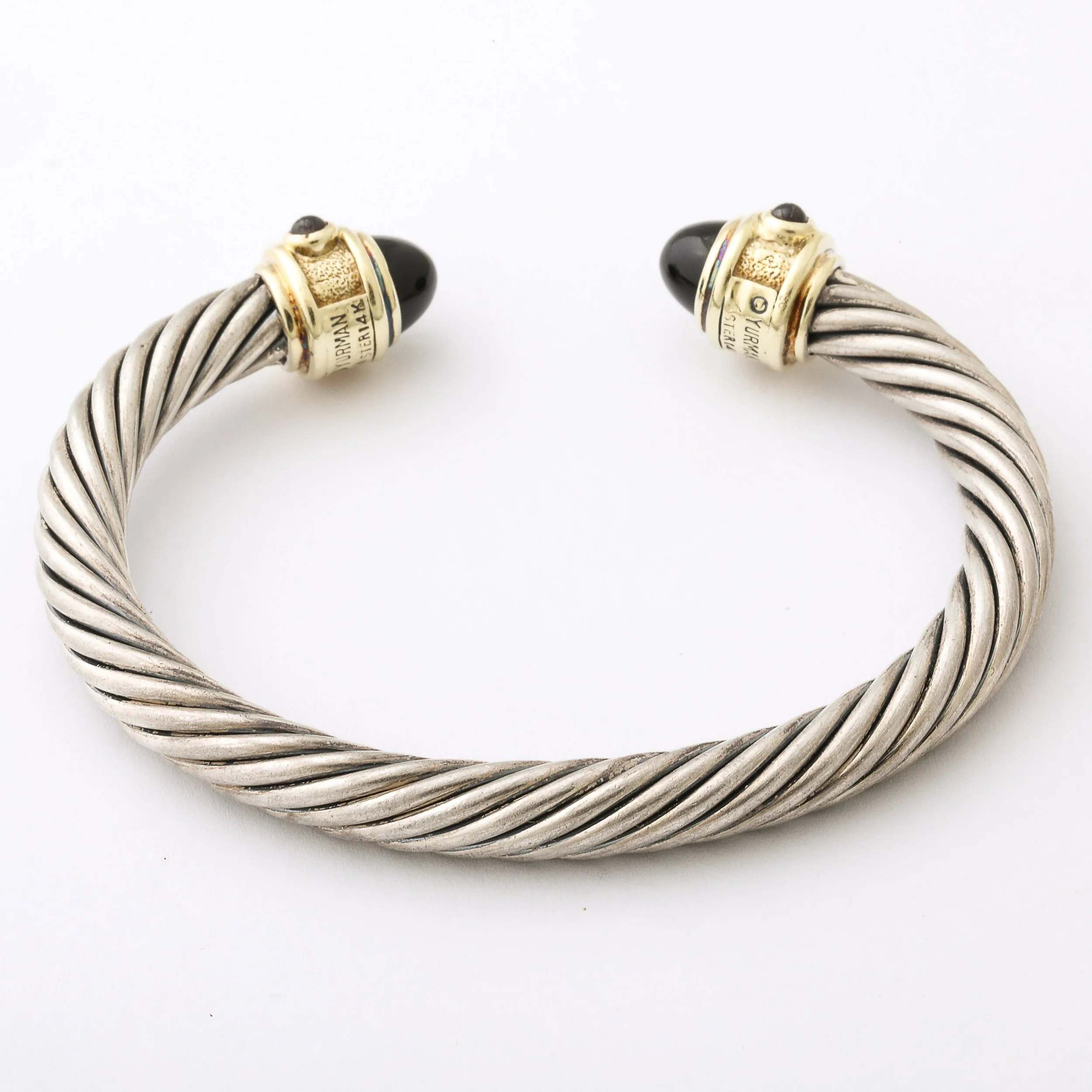 Modernist Sterling Silver, 14K Gold, Onyx, Garnet Cable Bracelet by David Yurman - High Style Deco 10.jpg