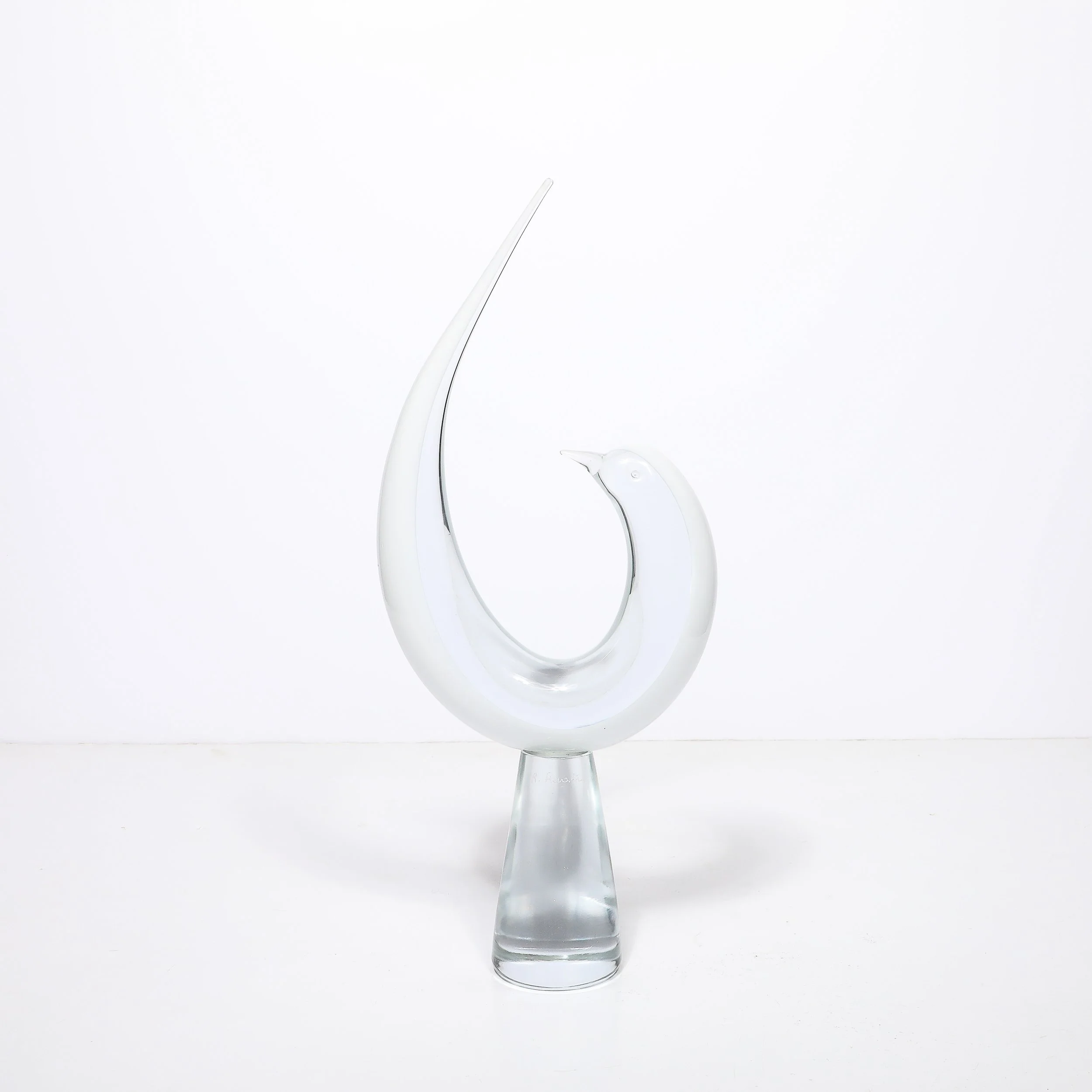 Mid-Century White & Transparent Murano Glass Bird Sculpture signed Renato Anatra - High Style Deco 7.jpg