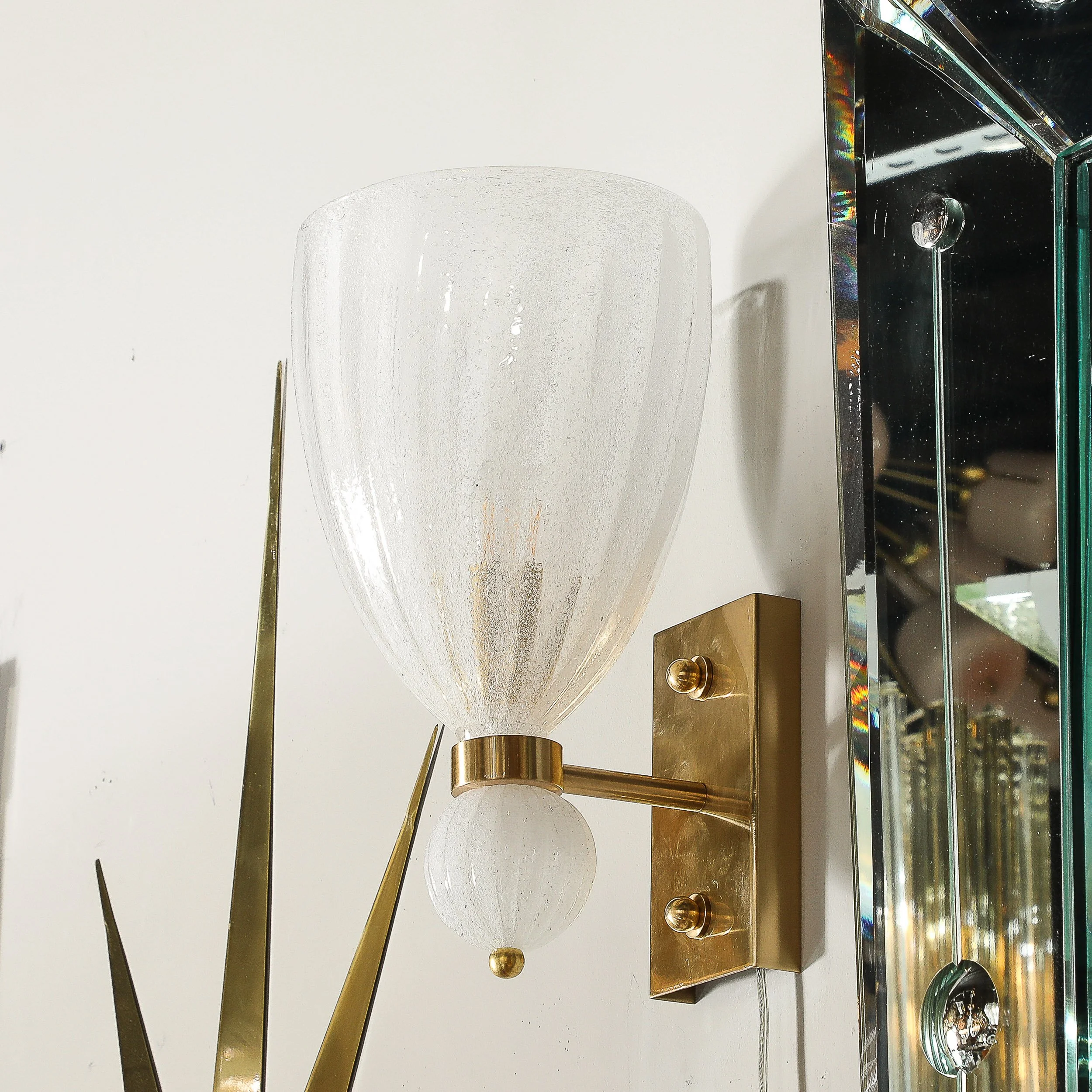 Modernist Hand-Blown Murano Fluted Bullicante Glass Sconces w: Orbital Drop - High Style Deco 15.jpg