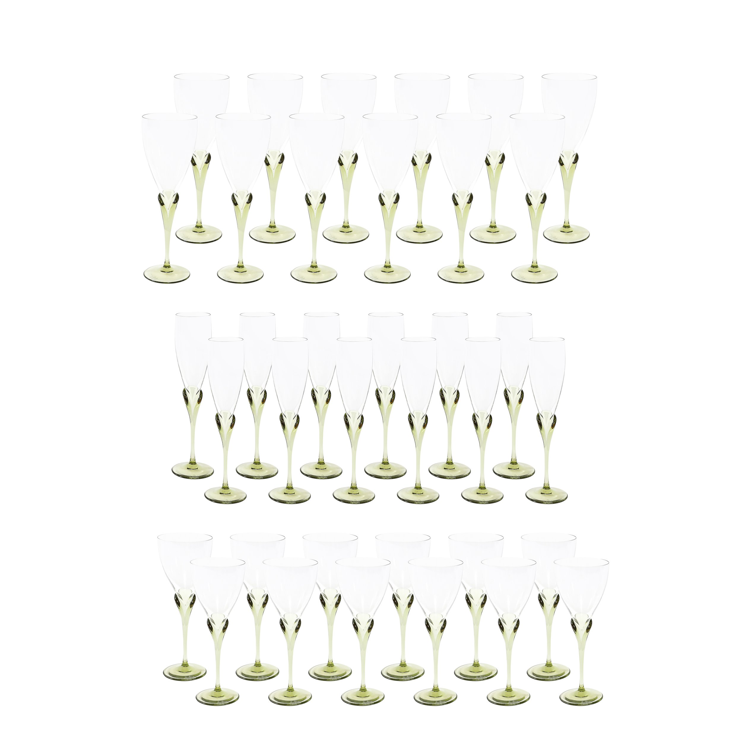 Set of 36 Papyrus Pattern Rosenthal Water, Wine and Champagne Crystal Stemware - High Style Deco.jpg