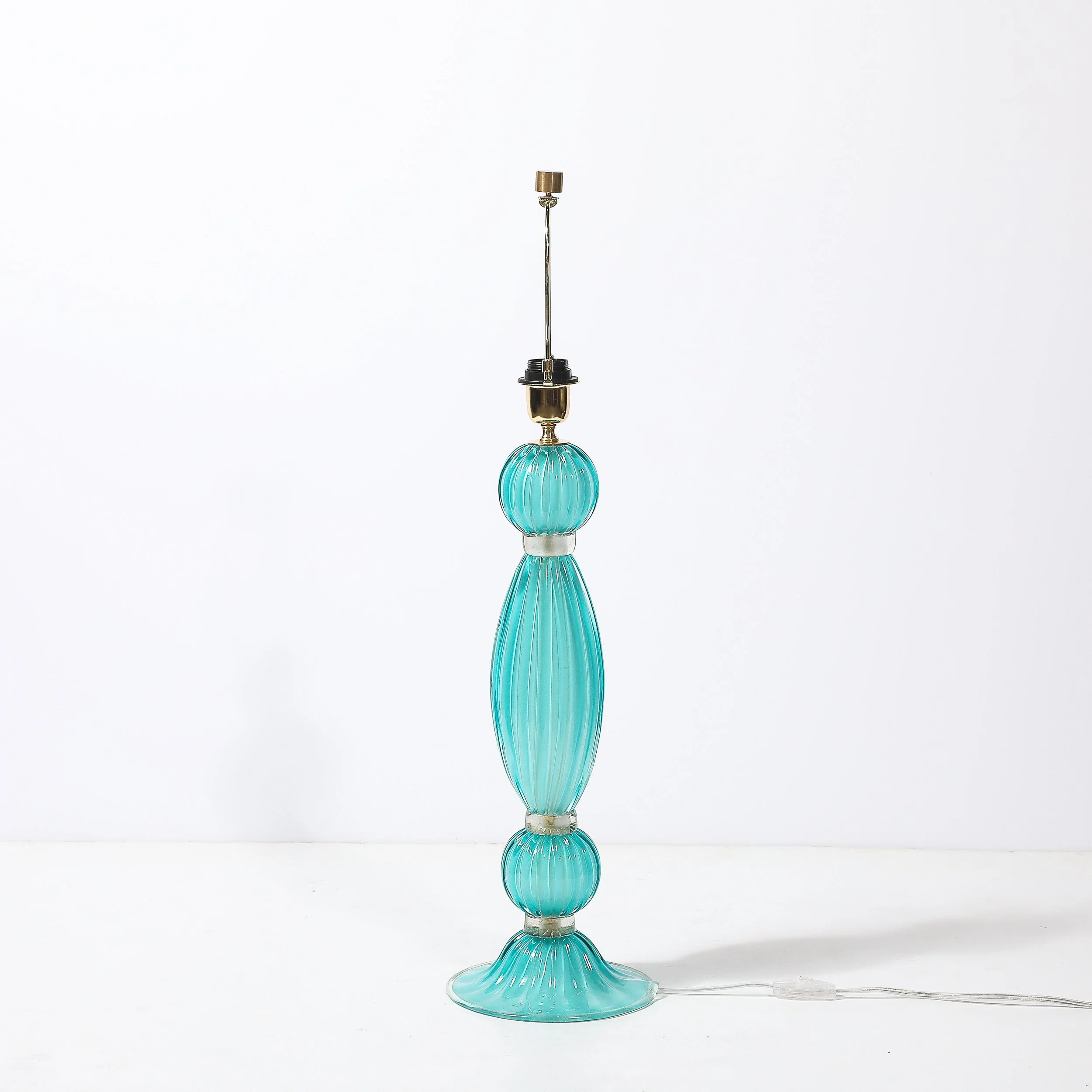 Pair of Hand-Blown Aquamarine Murano Fluted Glass Table Lamps w: 24 Karat Gold - High Style Deco 10.jpg