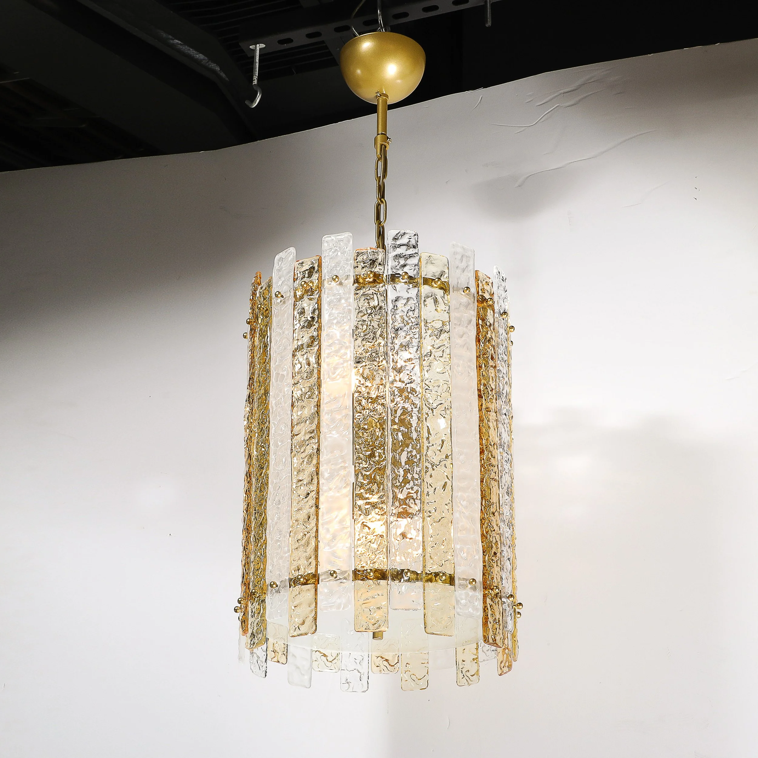 Modernist Hand-Blown Amber and Clear Murano Glass Paneled Cylindrical Chandelier - High Style Deco 8.jpg