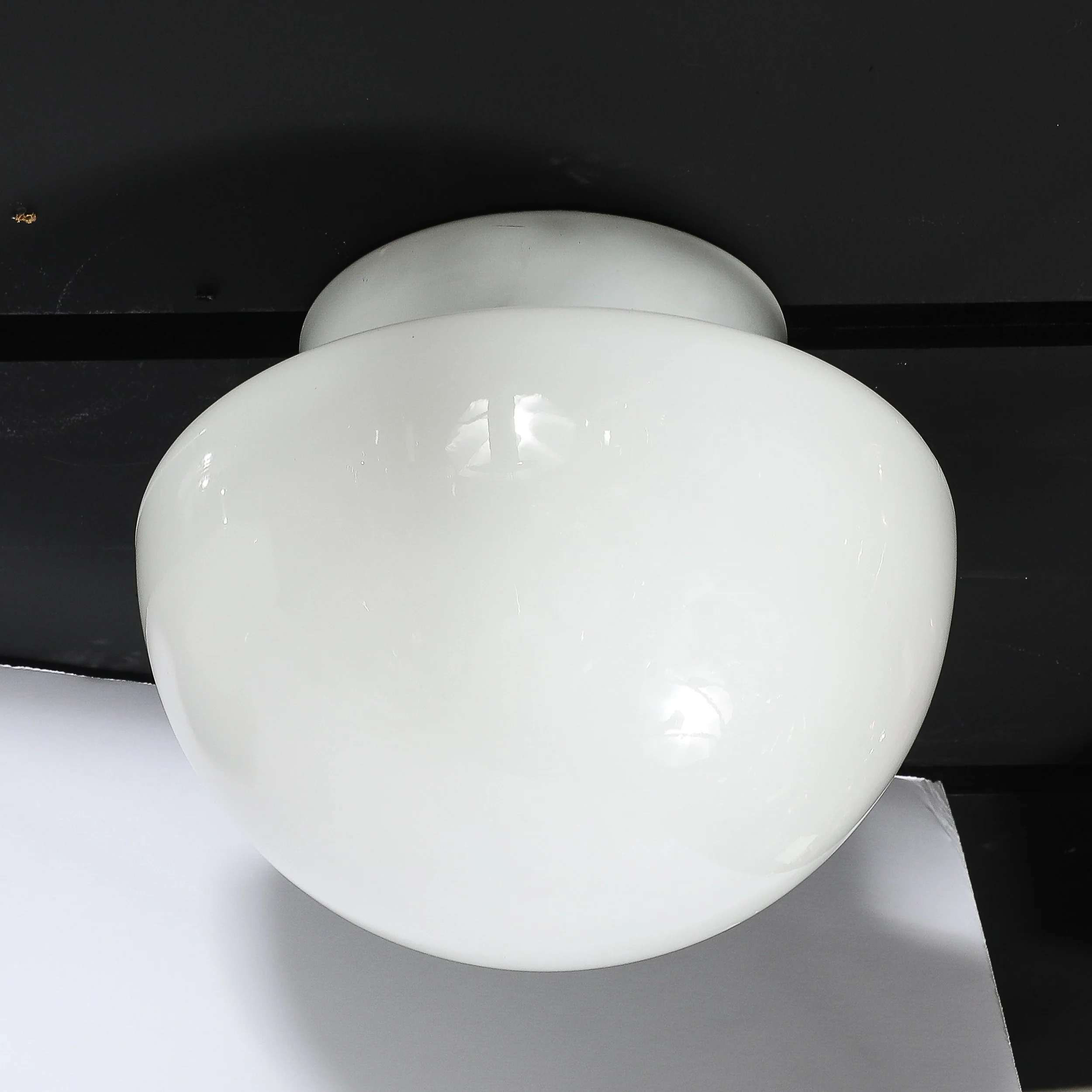 Mid-Century Reverse Dome Form Milk Glass Flush Mount Chandelier by Lightolier - High Style Deco 6.jpg
