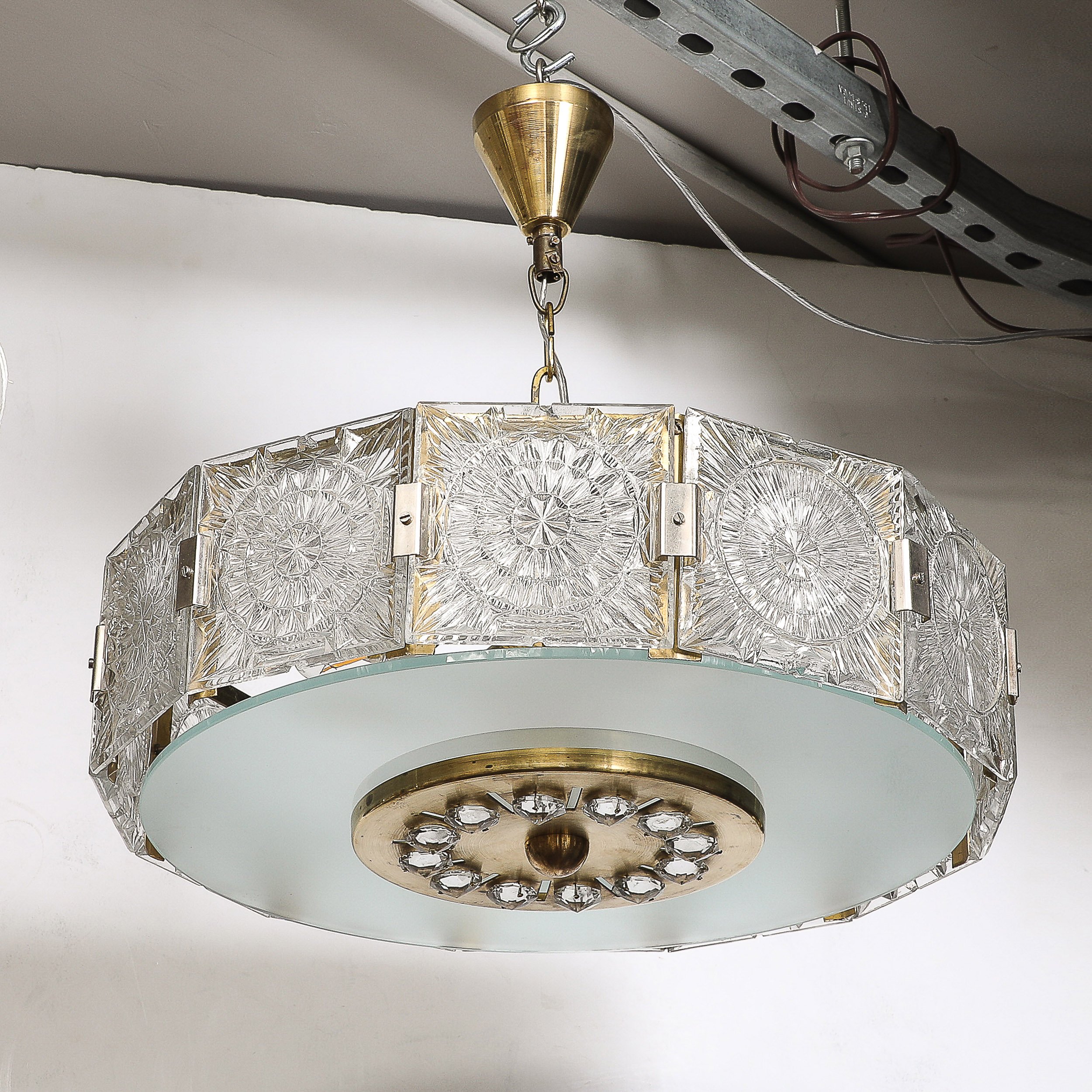 Mid-Century Modernist Pressed Glass Pendant Chandelier W: Frosted Diffuser - High Style Deco 7.jpg