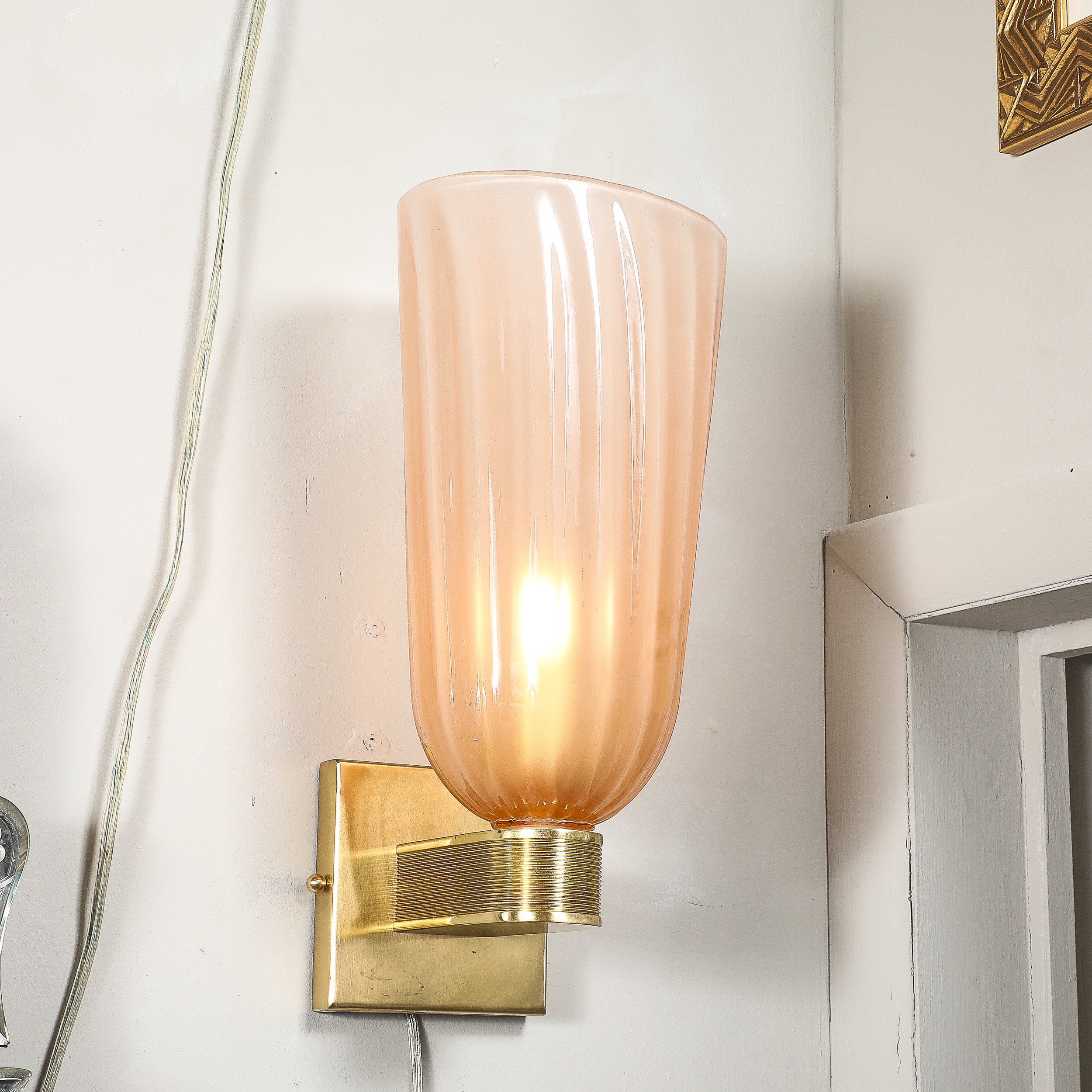 Modernist Hand-Blown Smoked Rose Murano Fluted Glass Sconces with Brass Fittings - High Style Deco 5.jpg