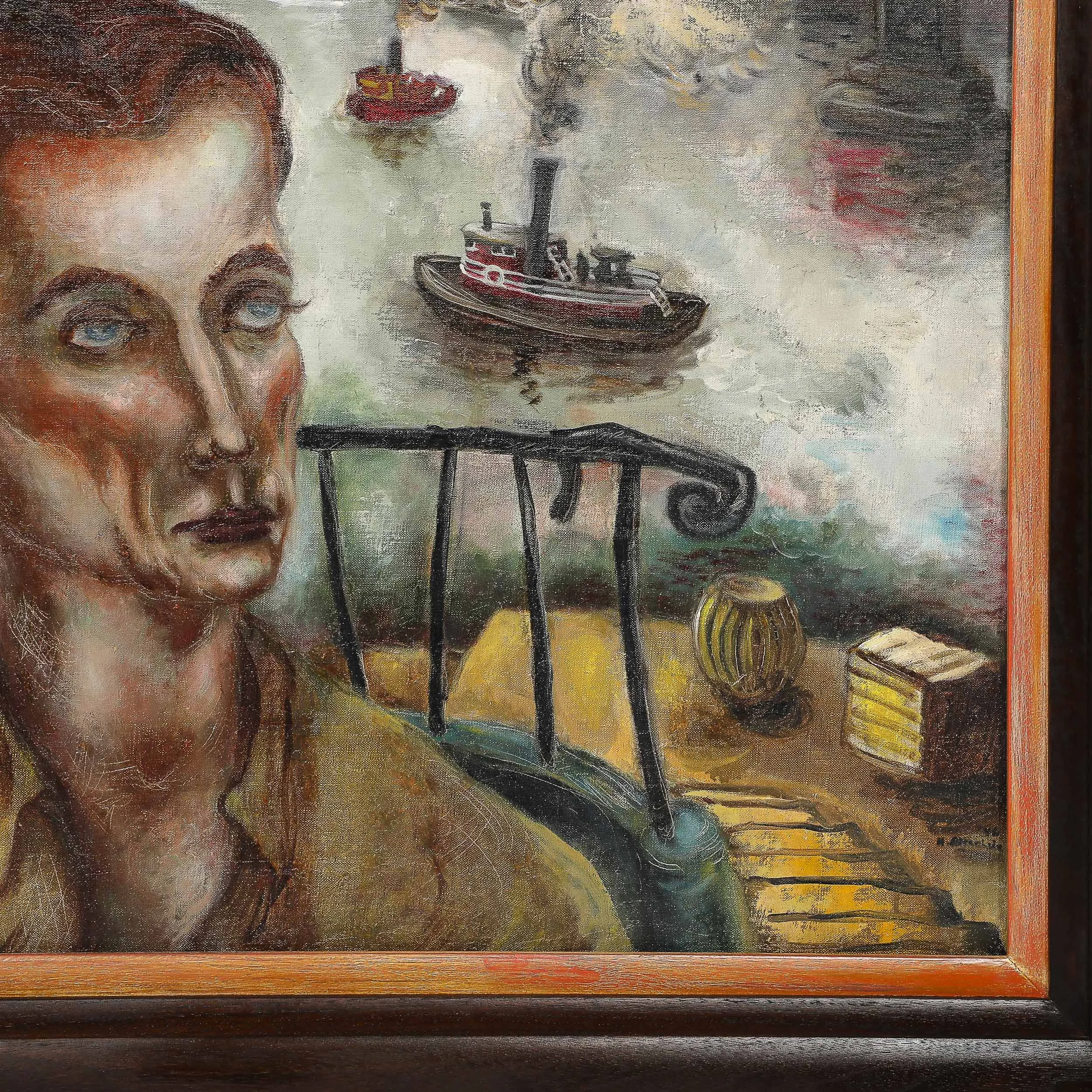 Modernist Oil on Canvas Painting "The Immigrant" signed Hida Coates Altschule - High Style Deco 4.jpg