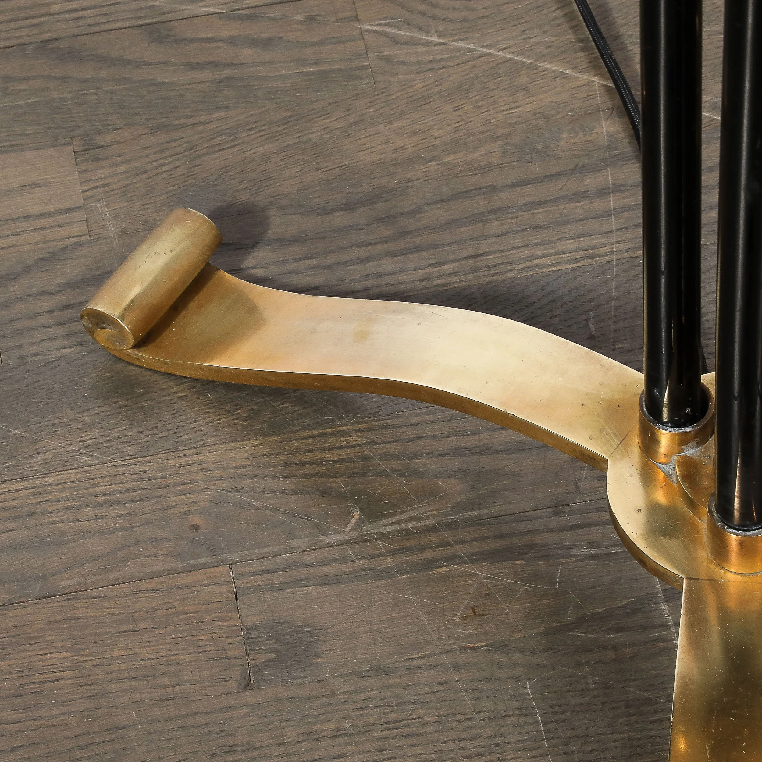 Art Deco Scroll From Base Machine Age Cylindrical Vitrolite & Bronze Floor Lamp - High Style Deco 5.jpg