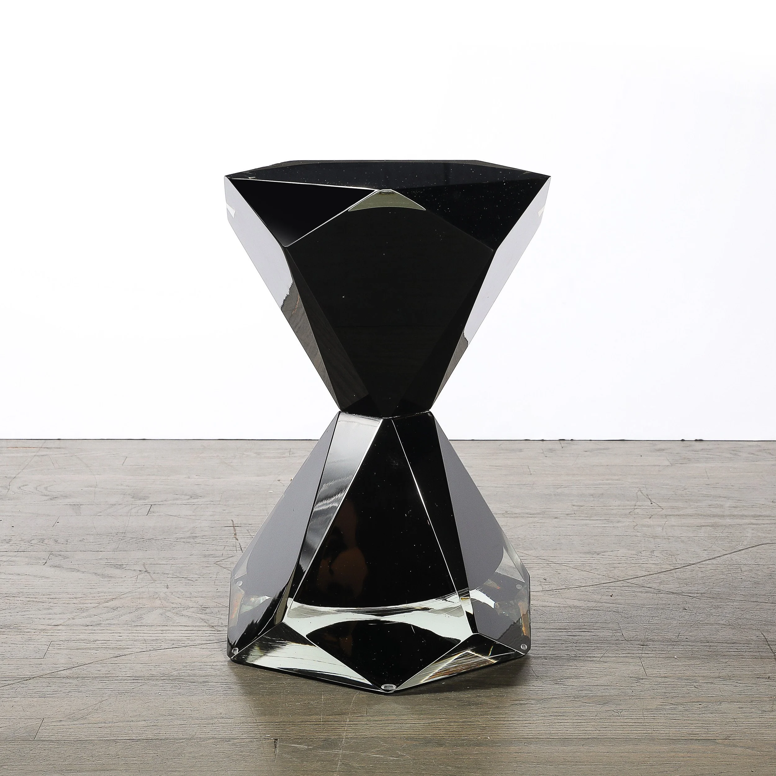 Modernist Handblown Murano Jet Black Faceted Hourglass End Table - High Style Deco 5.jpg