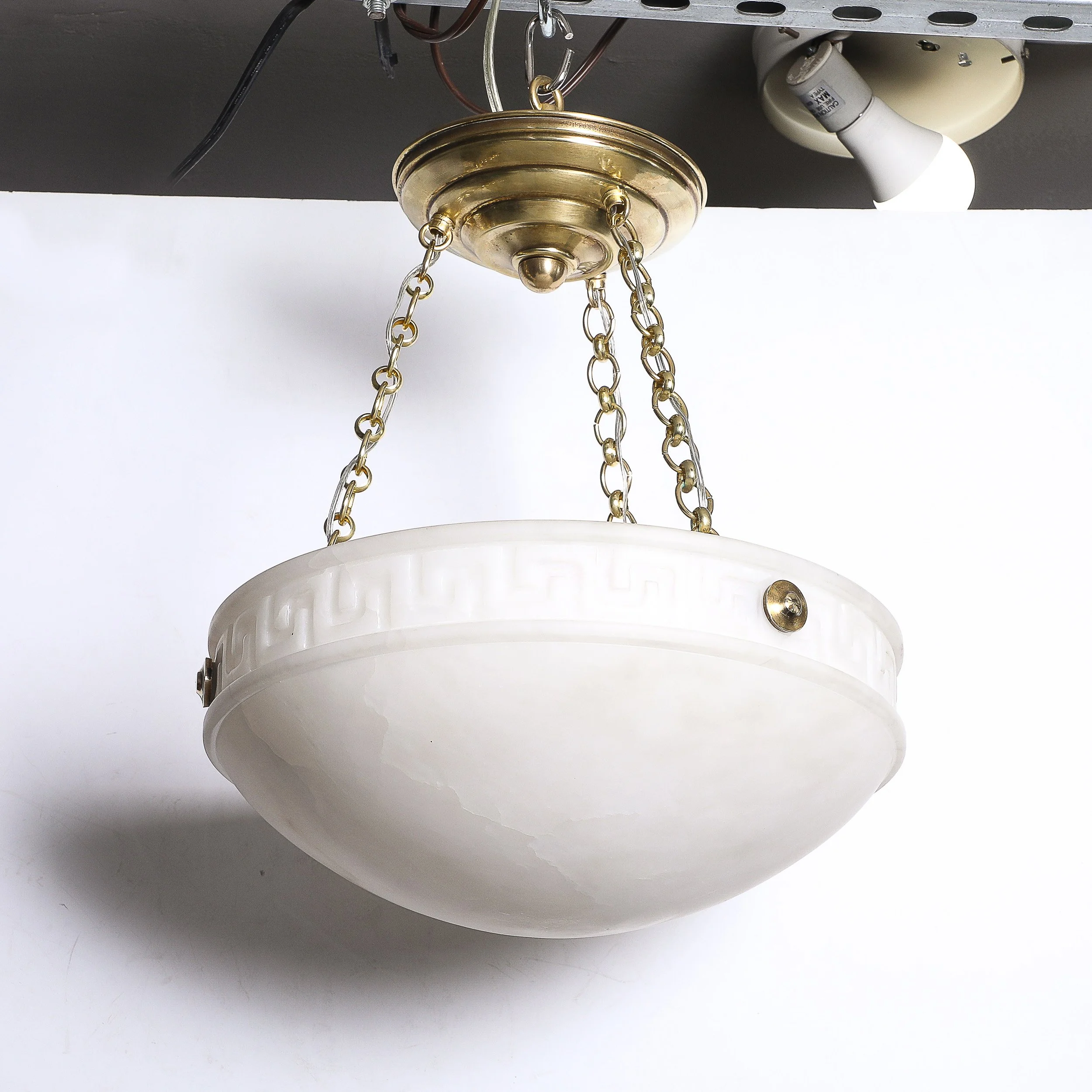 Art Deco Alabaster Pendant Chandelier with Greek Key Detailing & Brass Fittings - High Style Deco 1.jpg
