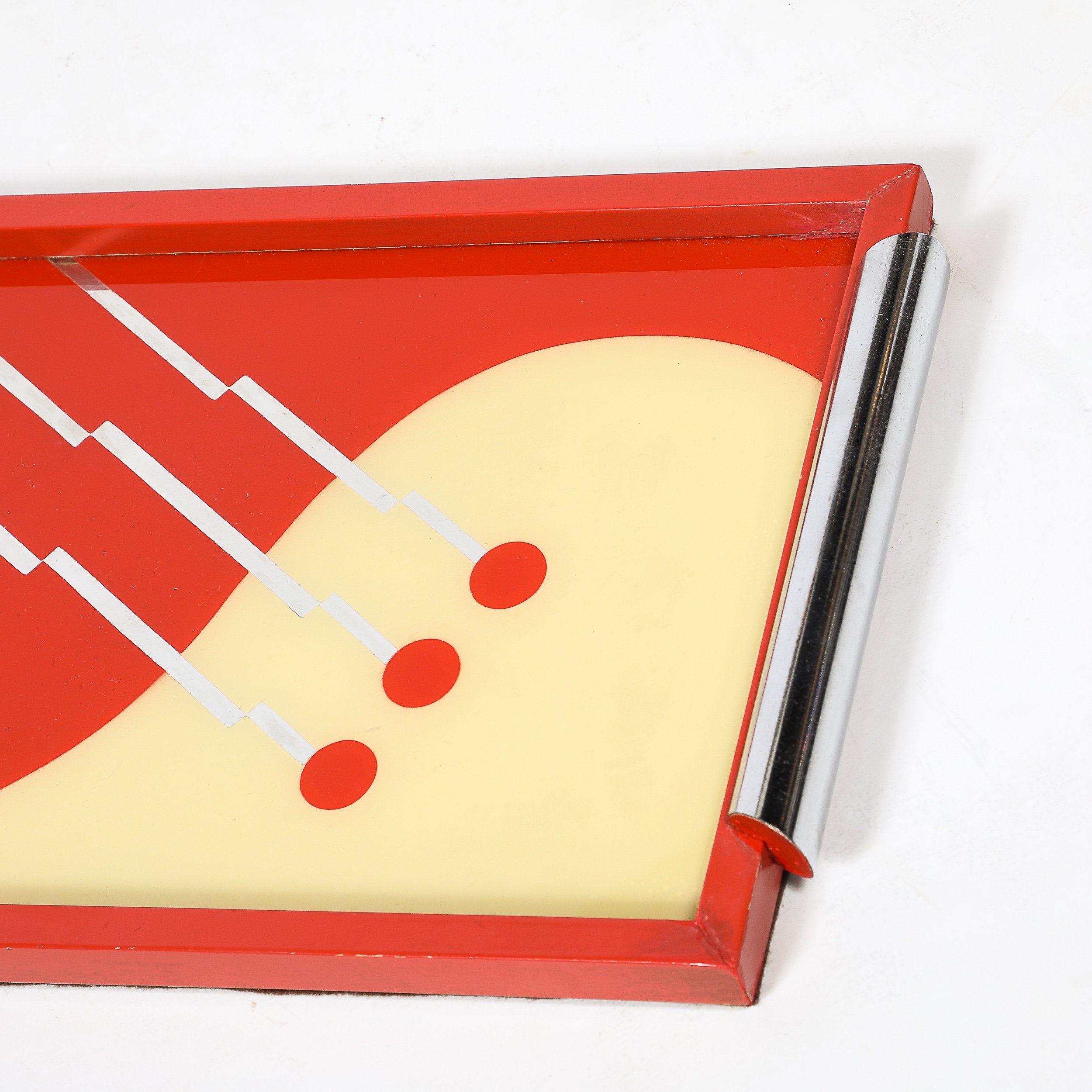 Art Deco Eglomise Graphic Geometric Detailed Tray in Vermillion Red & Yellow - High Style Deco 3.jpg