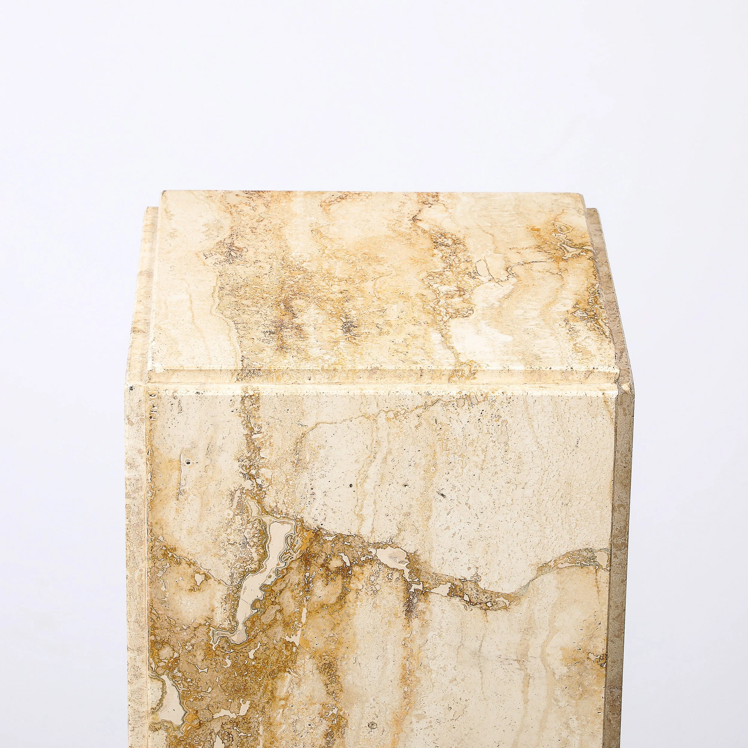Mid-Century Modernist Rectilinear Travertine Pedestal with Stepped Detailing - High Style Deco 2.jpg