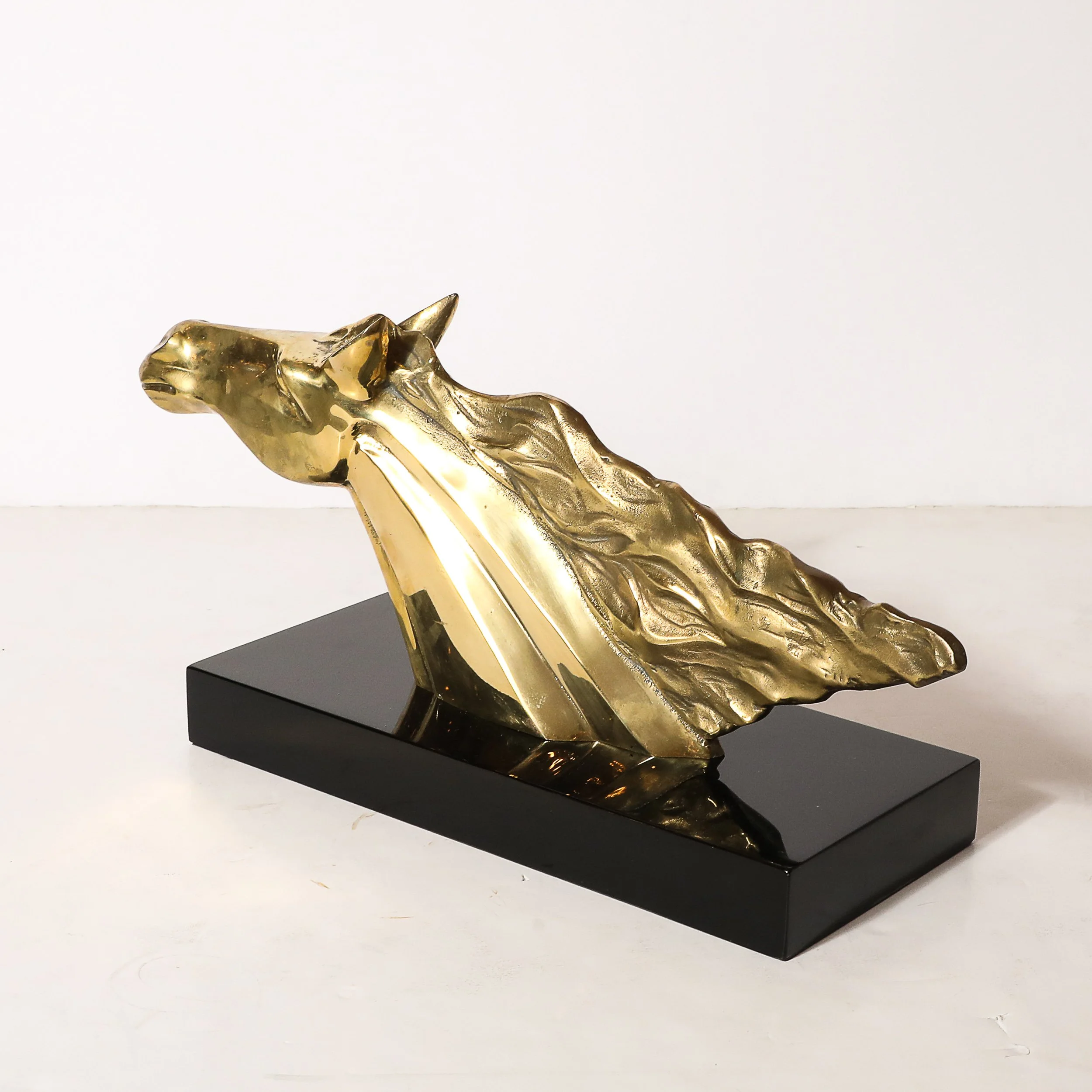Mid-Century Horse Bust Sculpture w: Flowing Mane in Polished Brass on Black Base - High Style Deco 10.jpg