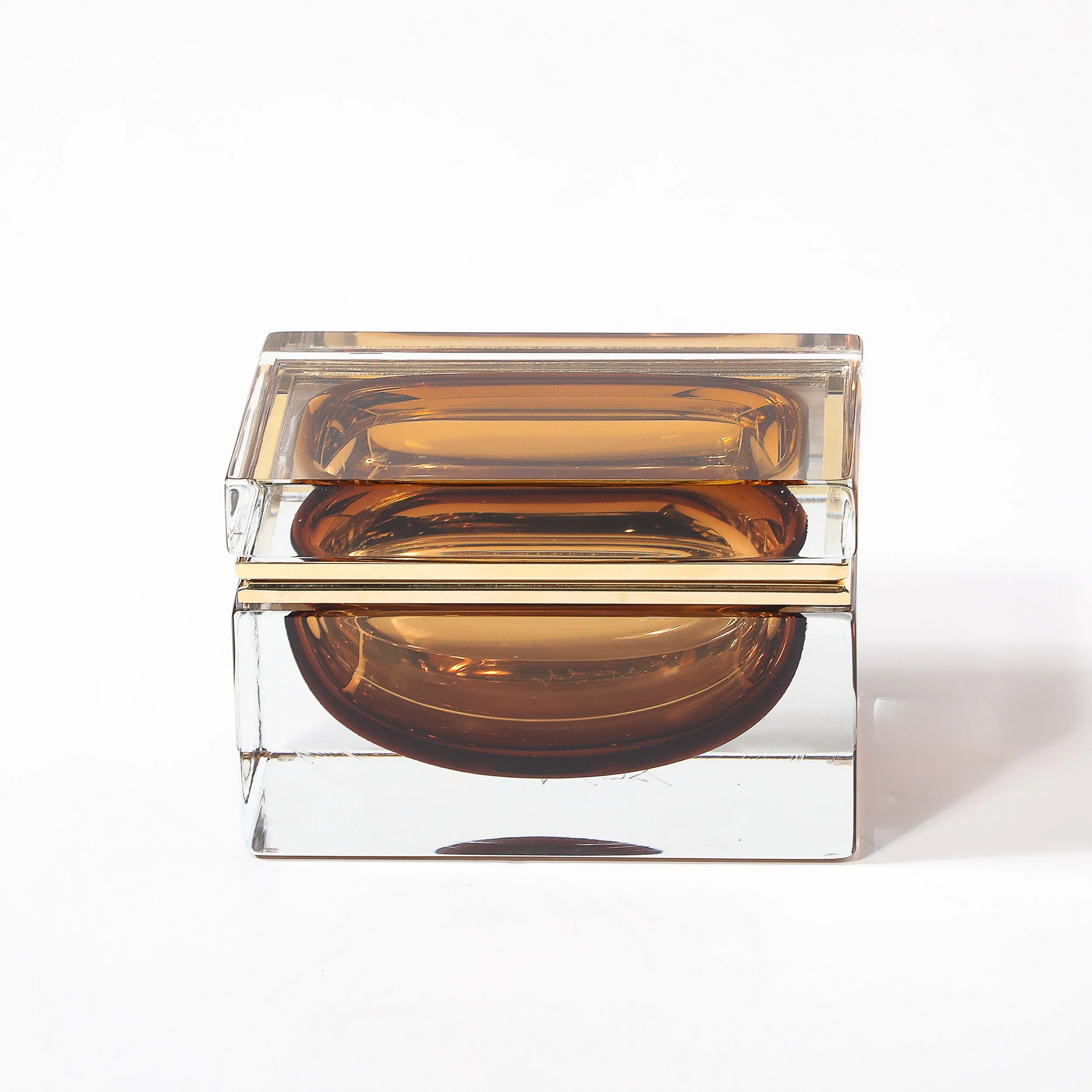 Modernist Hand-Blown Murano Glass Box in Citrine W: Polished Brass Fittings - High Style Deco 1.jpg