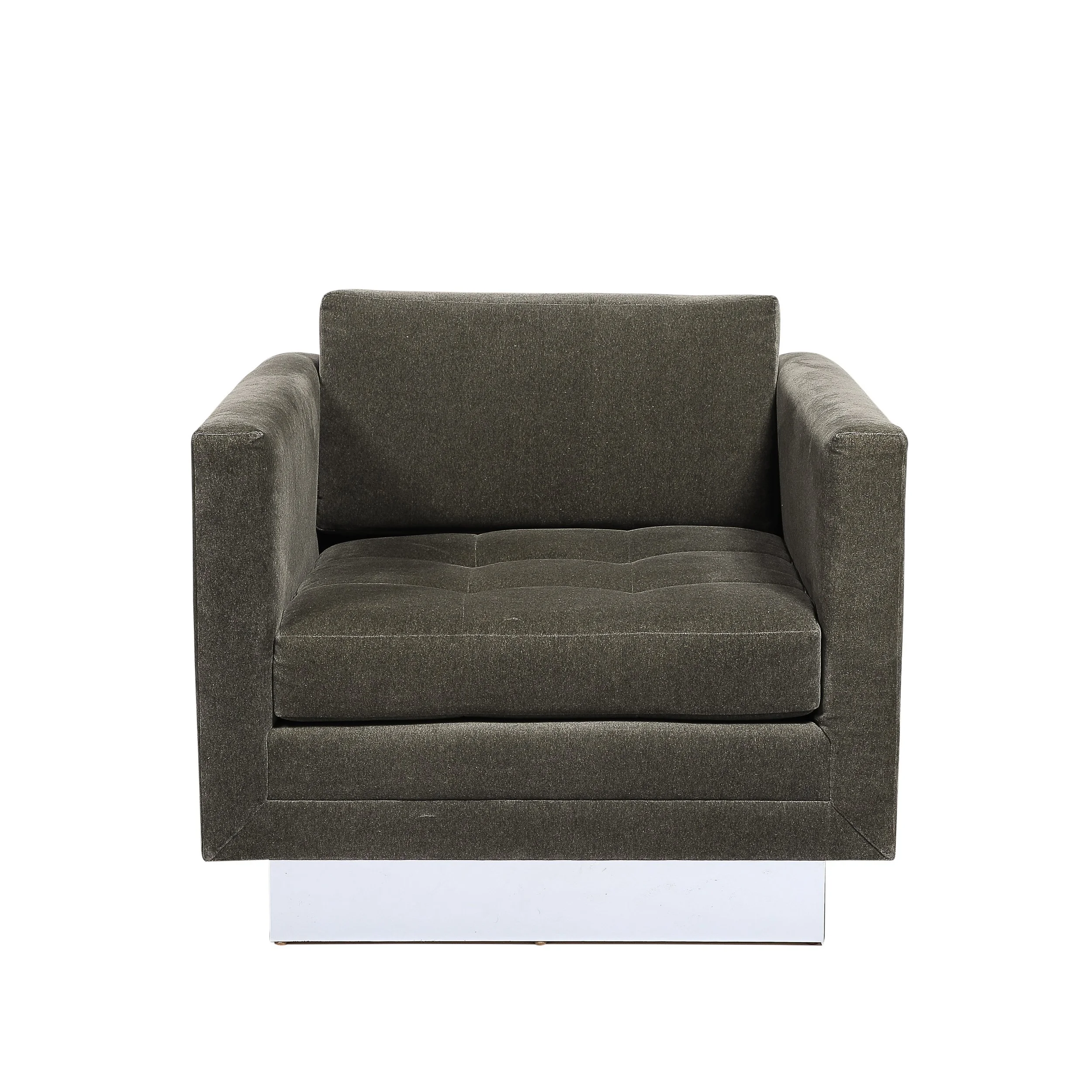 Pair of Mid-Century Biscuit Tufted Cube Chairs w: Chrome Wrapped Base in Mohair - High Style Deco 2.jpg