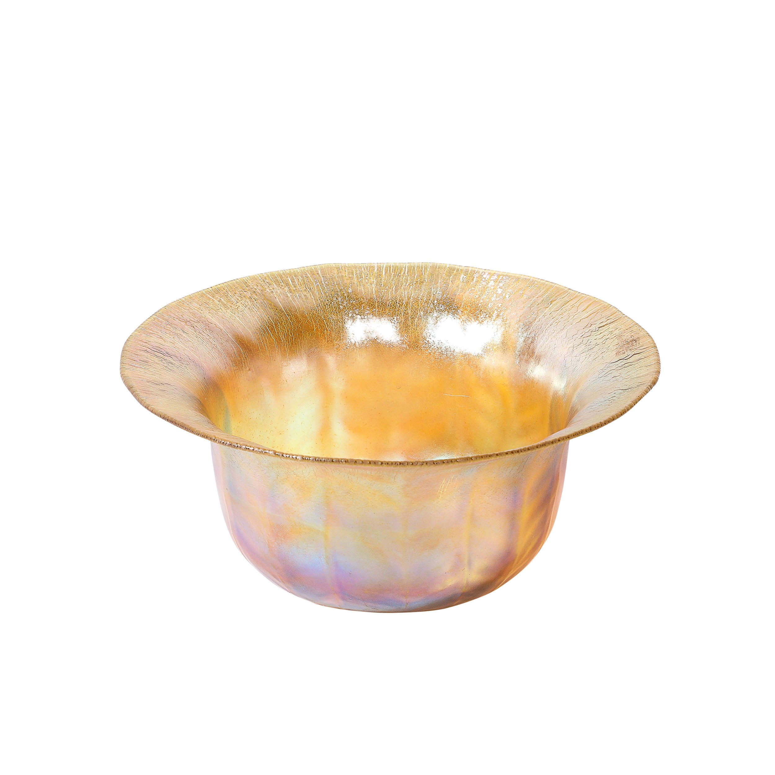 Art Nouveau Iridescent Yellow Blue Favrile Glass Bowl signed L.C. Tiffany & Co - High Style Deco.jpg