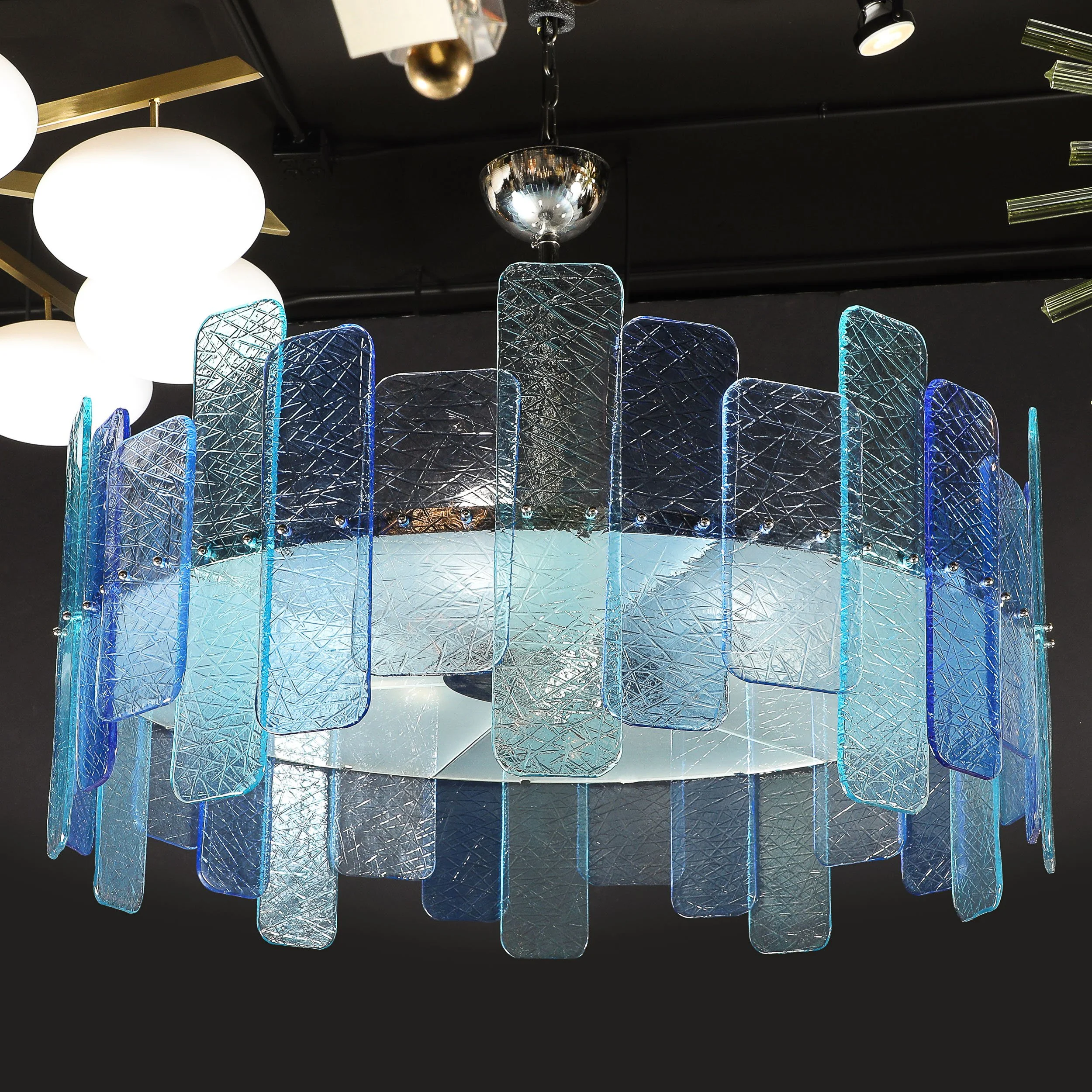 Modernist Hand-Blown Mixed Blue Murano Glass Paneled Chandelier with Diffuser - High Style Deco 15.jpg