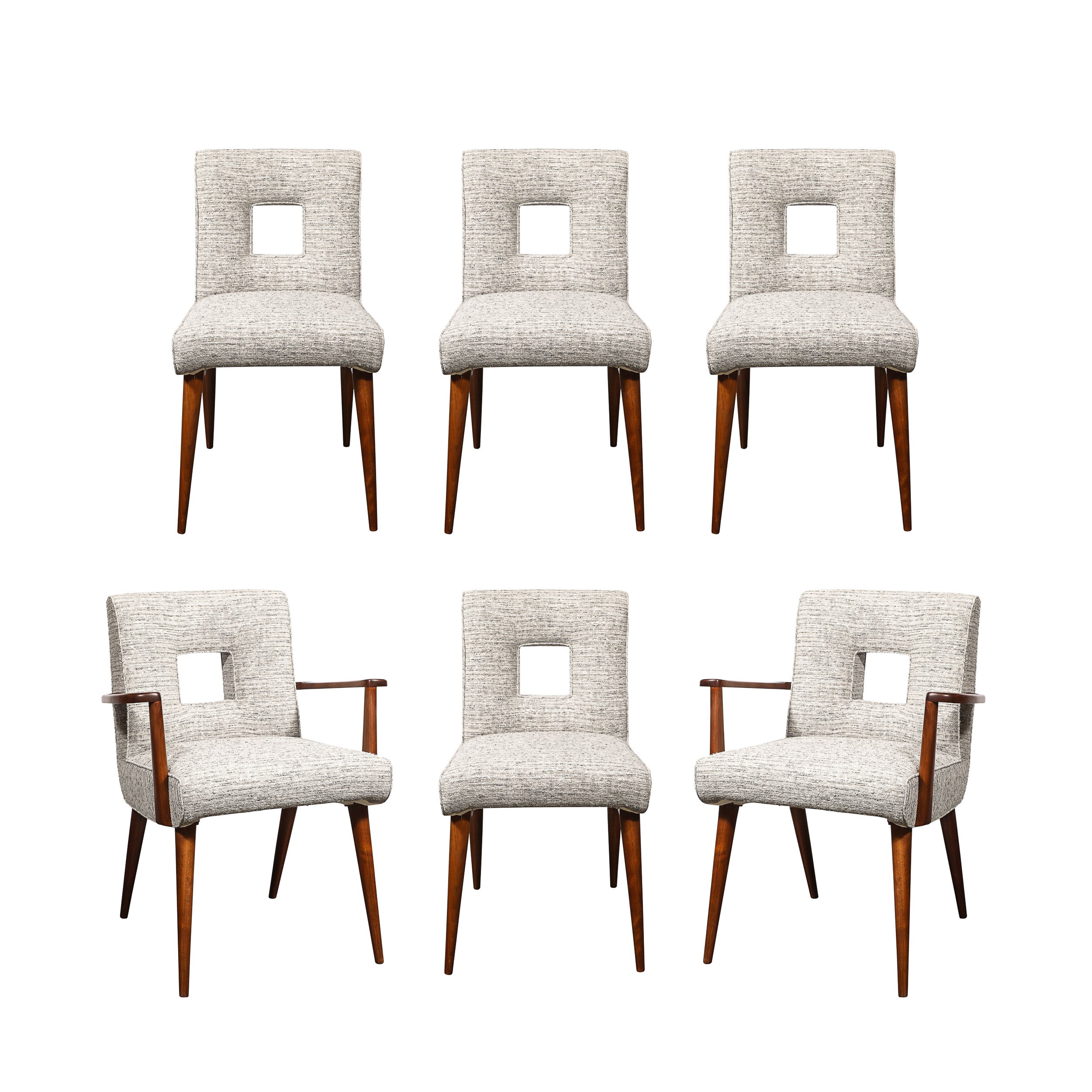 Set of 6 Mid-Century Modern Walnut Cutout Back Arm & Side Chairs by Paul Frankl