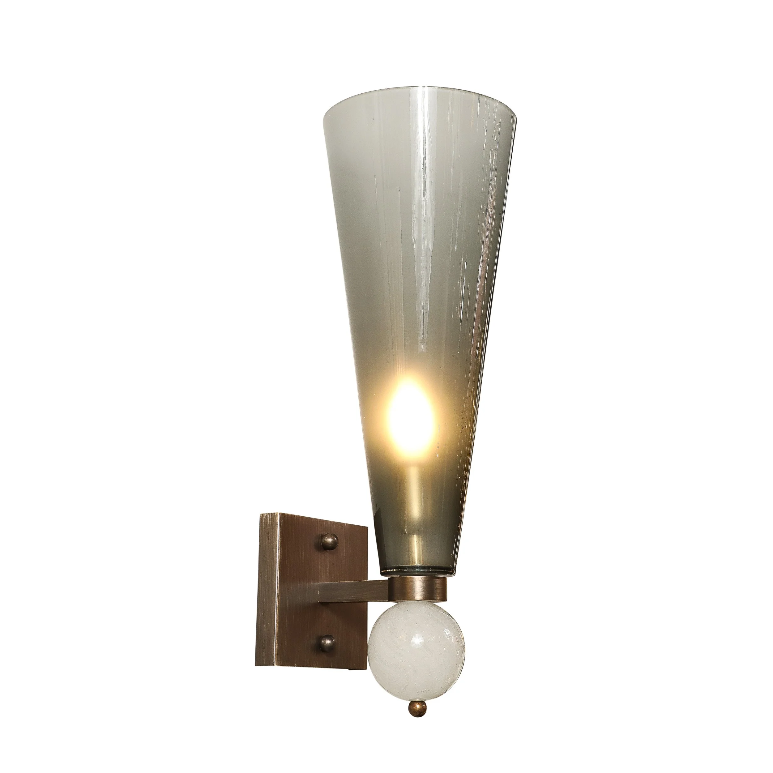 Modernist Hand-Blown Smoked Gray Murano Glass Conical Sconces with Orbital Drop - High Style Deco 12.jpg