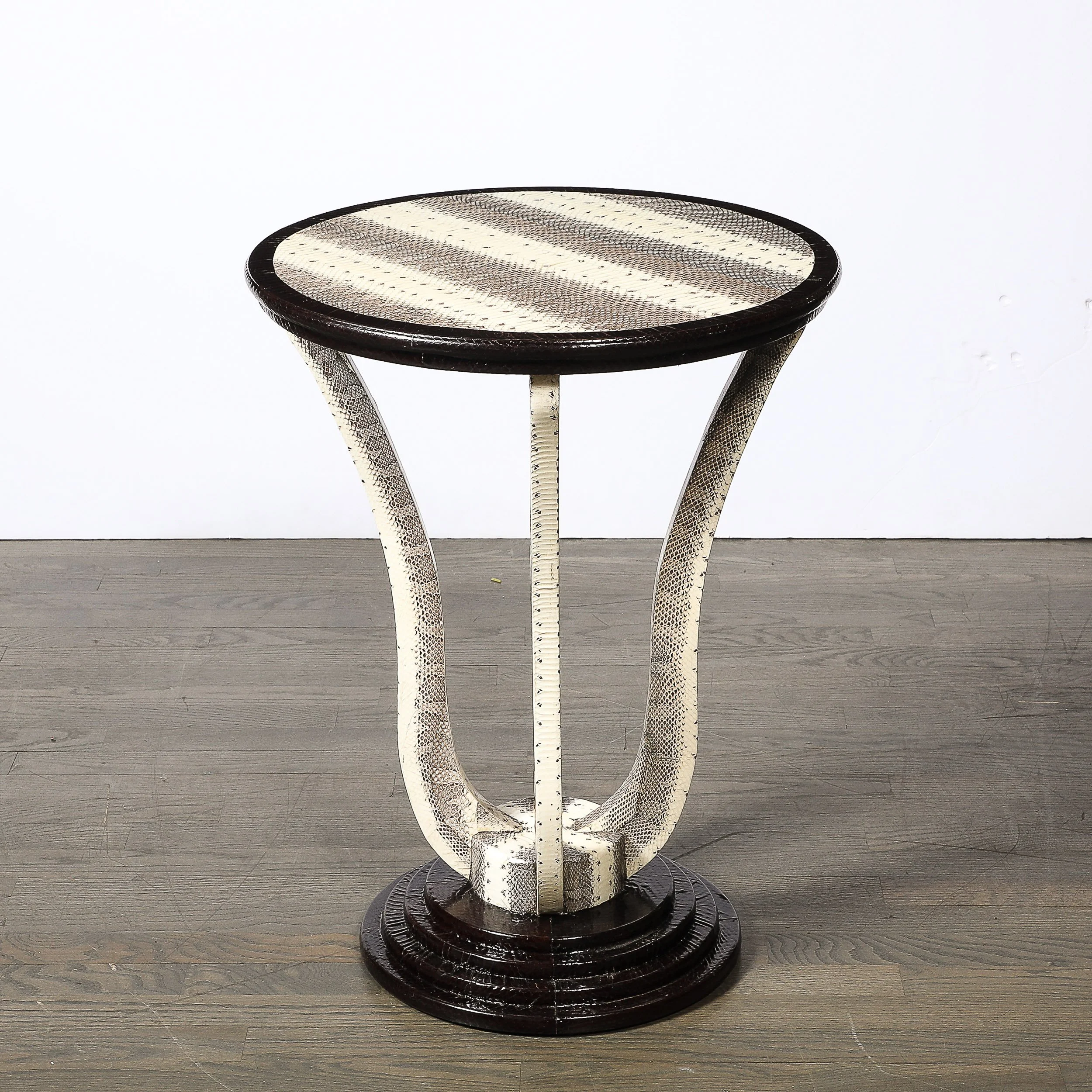 Mid-Century Gueridon Table in Python Leather with Stepped Base by Karl Springer - High Style Deco 7.jpg
