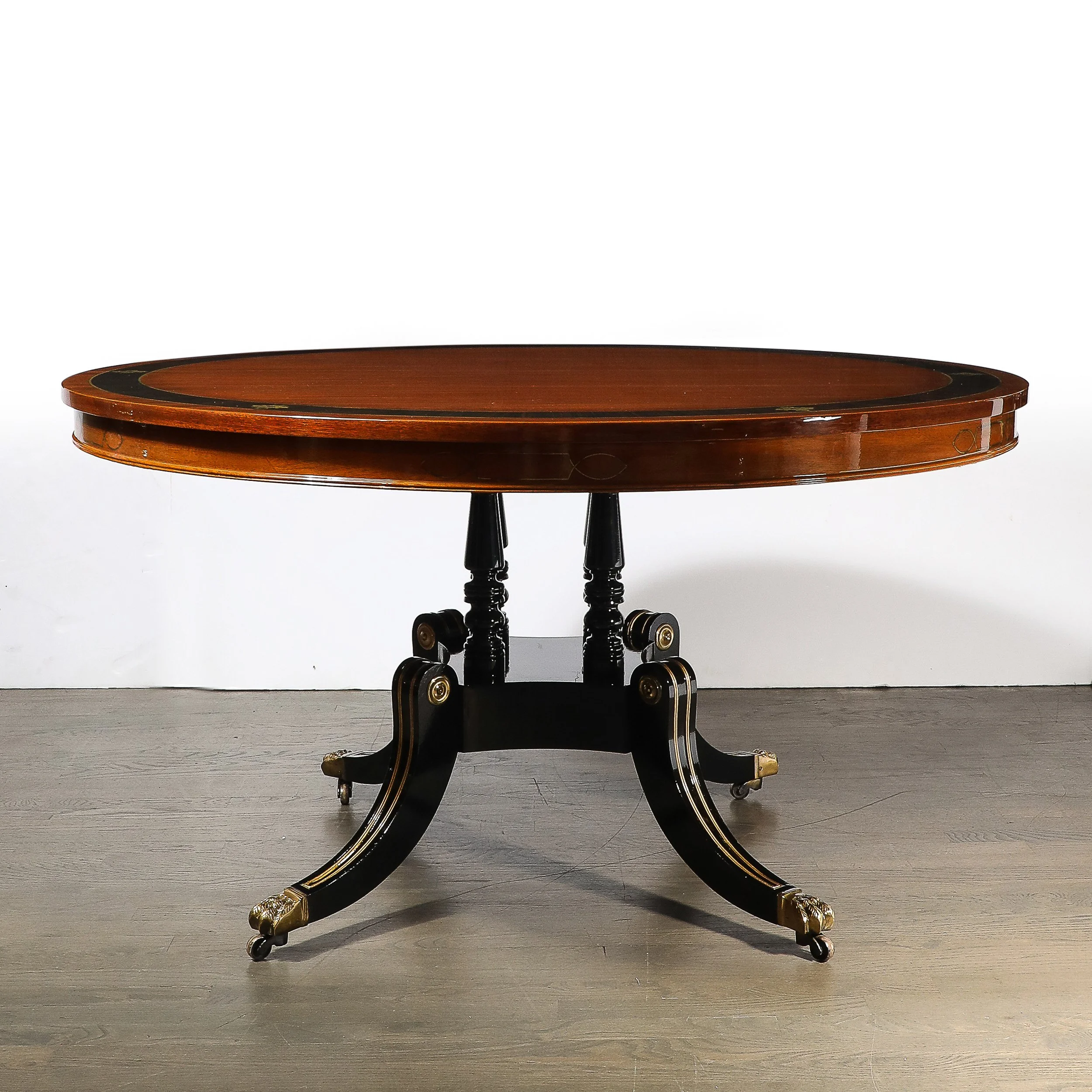 Neoclassical Center Table in Macassar W: Brass Heraldic Inlays & Black Lacquer - High Style Deco 6.jpg