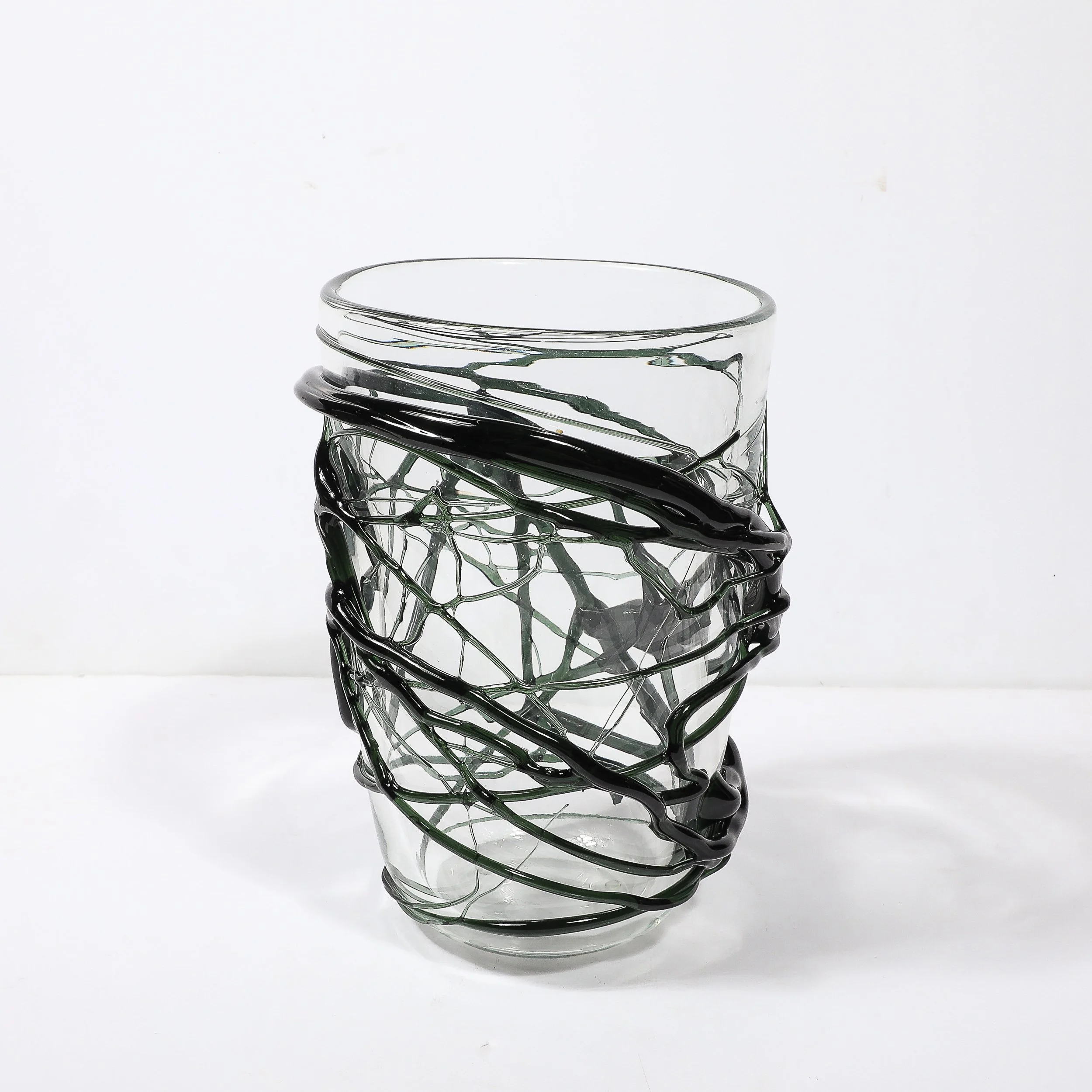 Hand-Blown Murano Glass Vases with Organic Viridian Green Sculptural Striations - High Style Deco 27.jpg