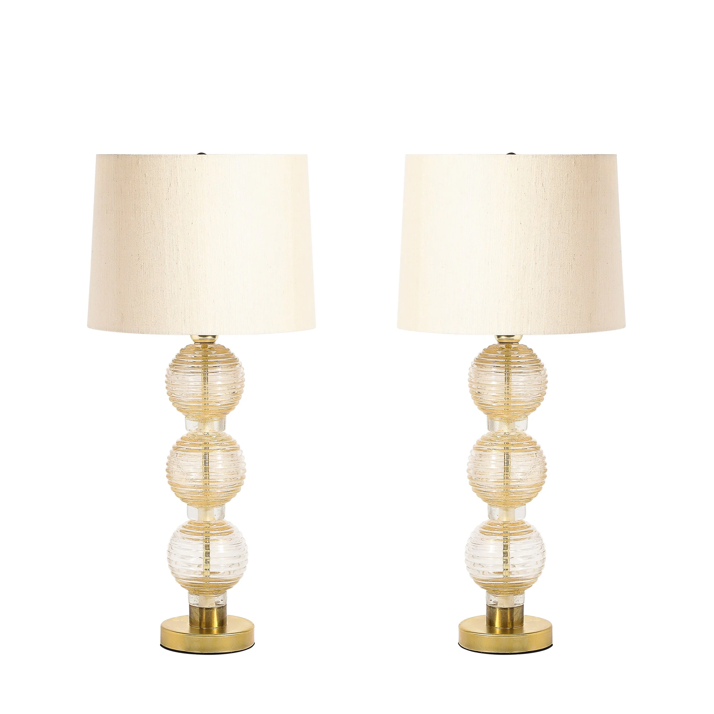 Modernist Hand-Blown Murano Stacked Ball Glass Table Lamps W:24karat Gold Flecks - High Style Deco.jpg
