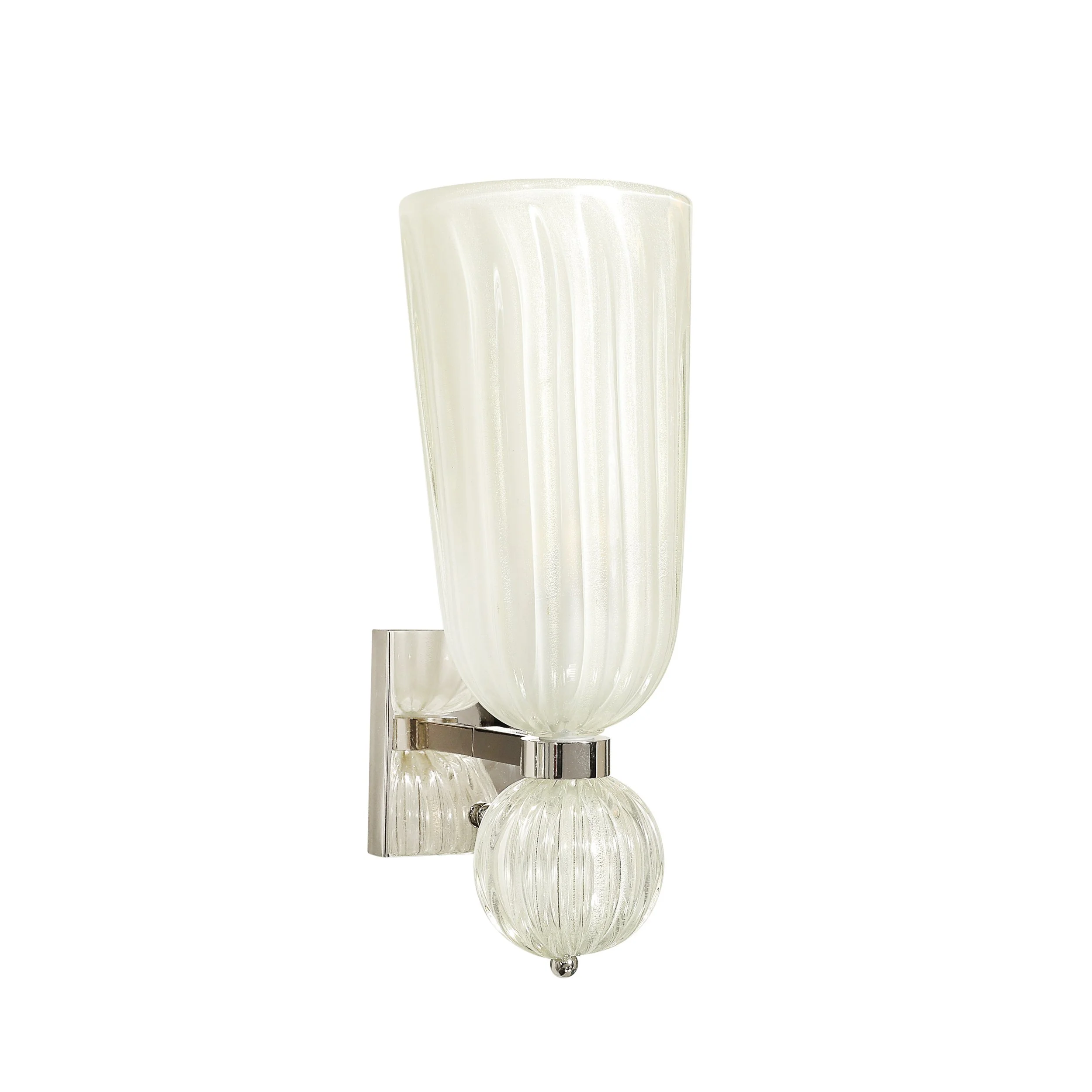 Modernist Hand-Blown Fluted 24K White Gold Fleck Murano Glass & Nickel Sconces - High Style Deco 11.jpg