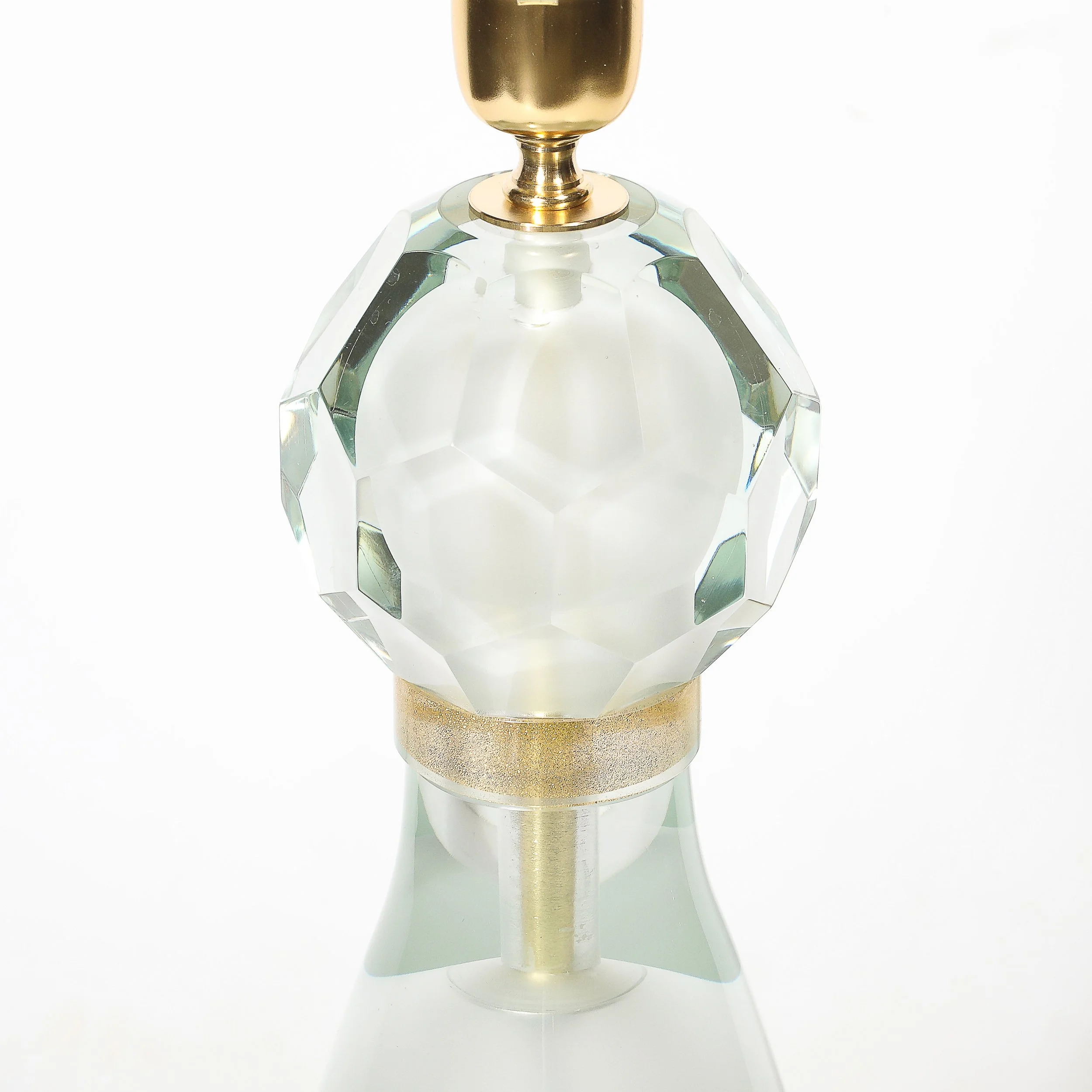 Modernist Faceted Mist Gray & 24k Gold Murano Glass Hourglass Form Table Lamps - High Style Deco 8.jpg
