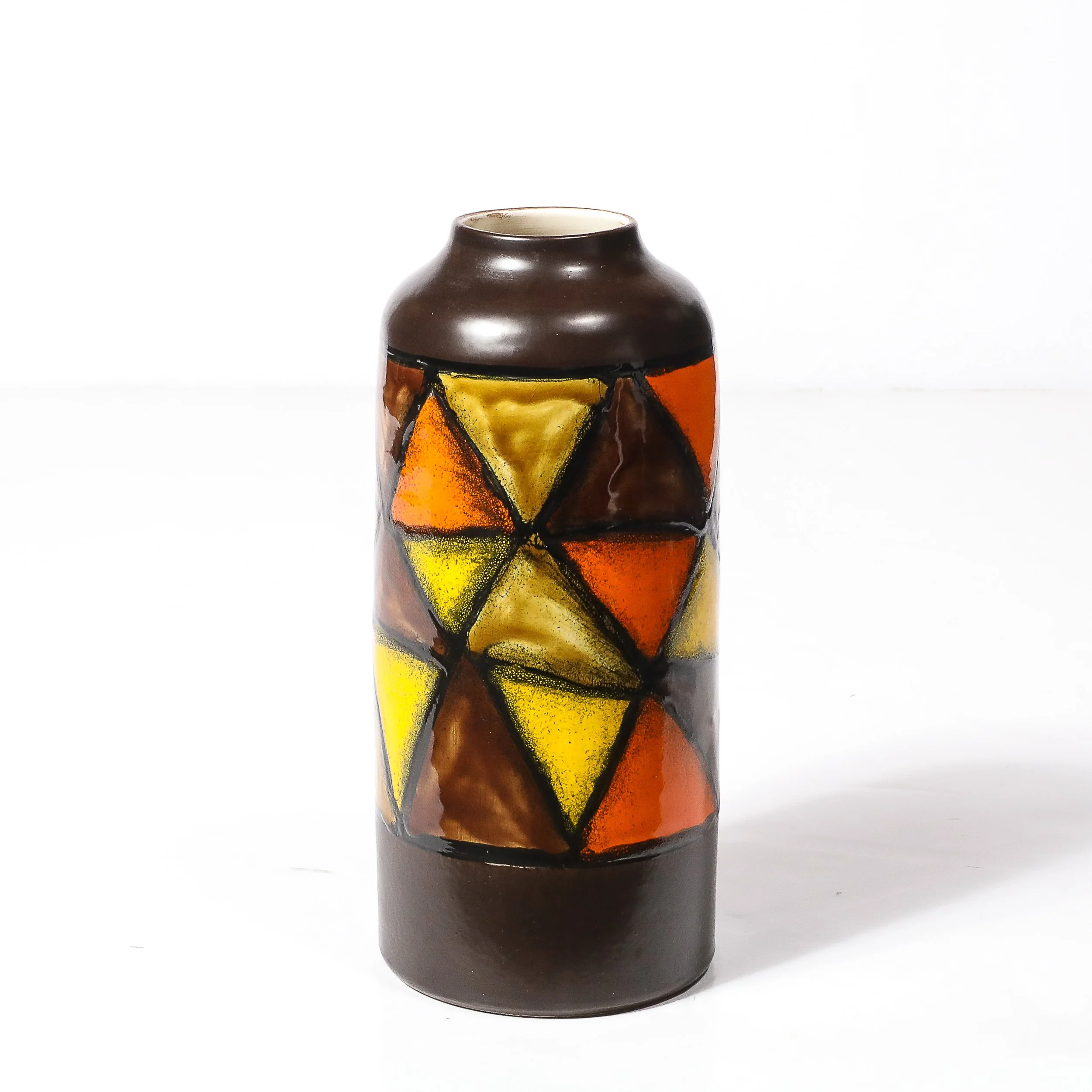 Mid-Century Ceramic Vase in Burnt Umber w: Yellow & Orange Details by Aldo Londi - High Style Deco 5.jpg