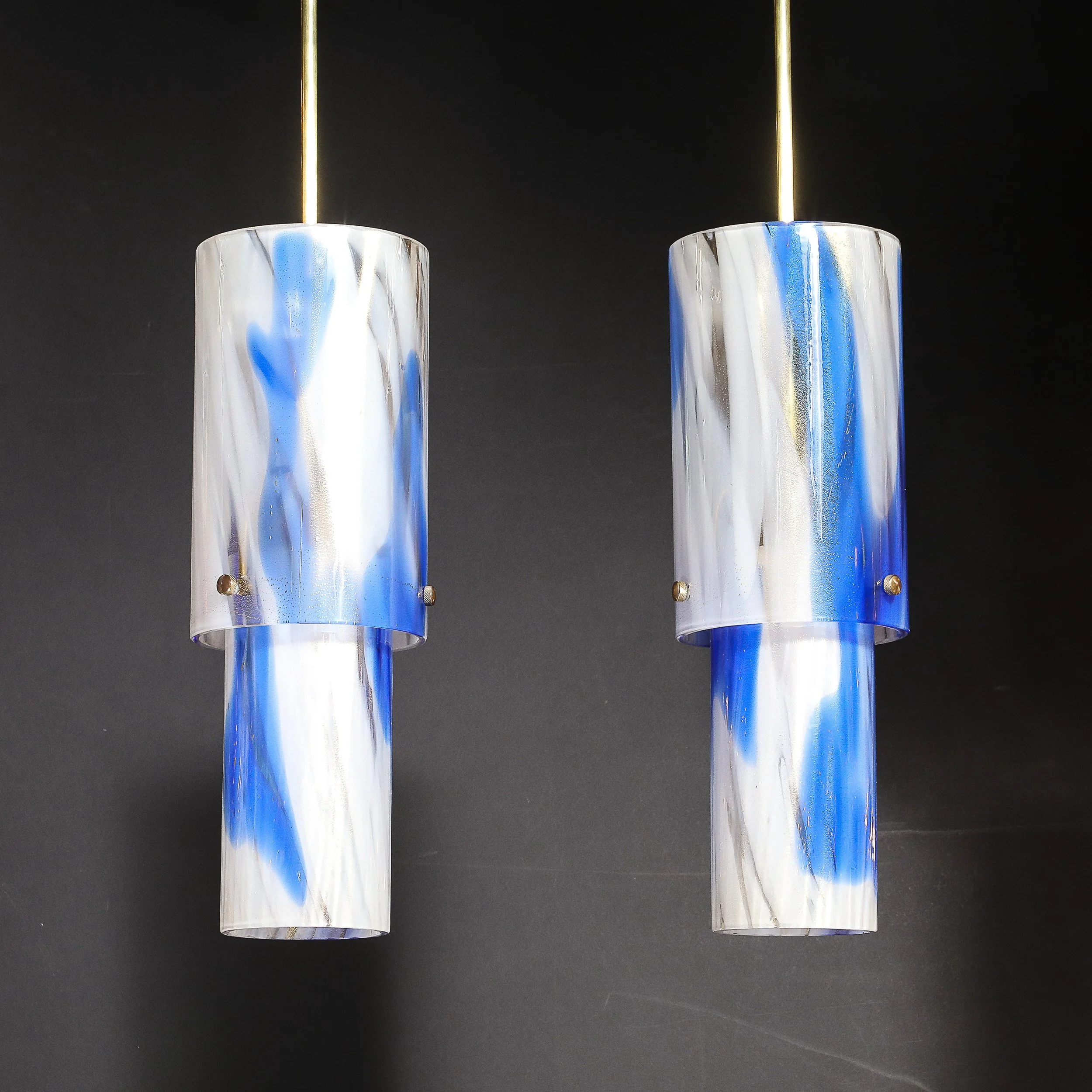 Set of 4 Mid-Century Blue & White Murano Glass Cylindrical Pendants by Venini - High Style Deco 27.jpg