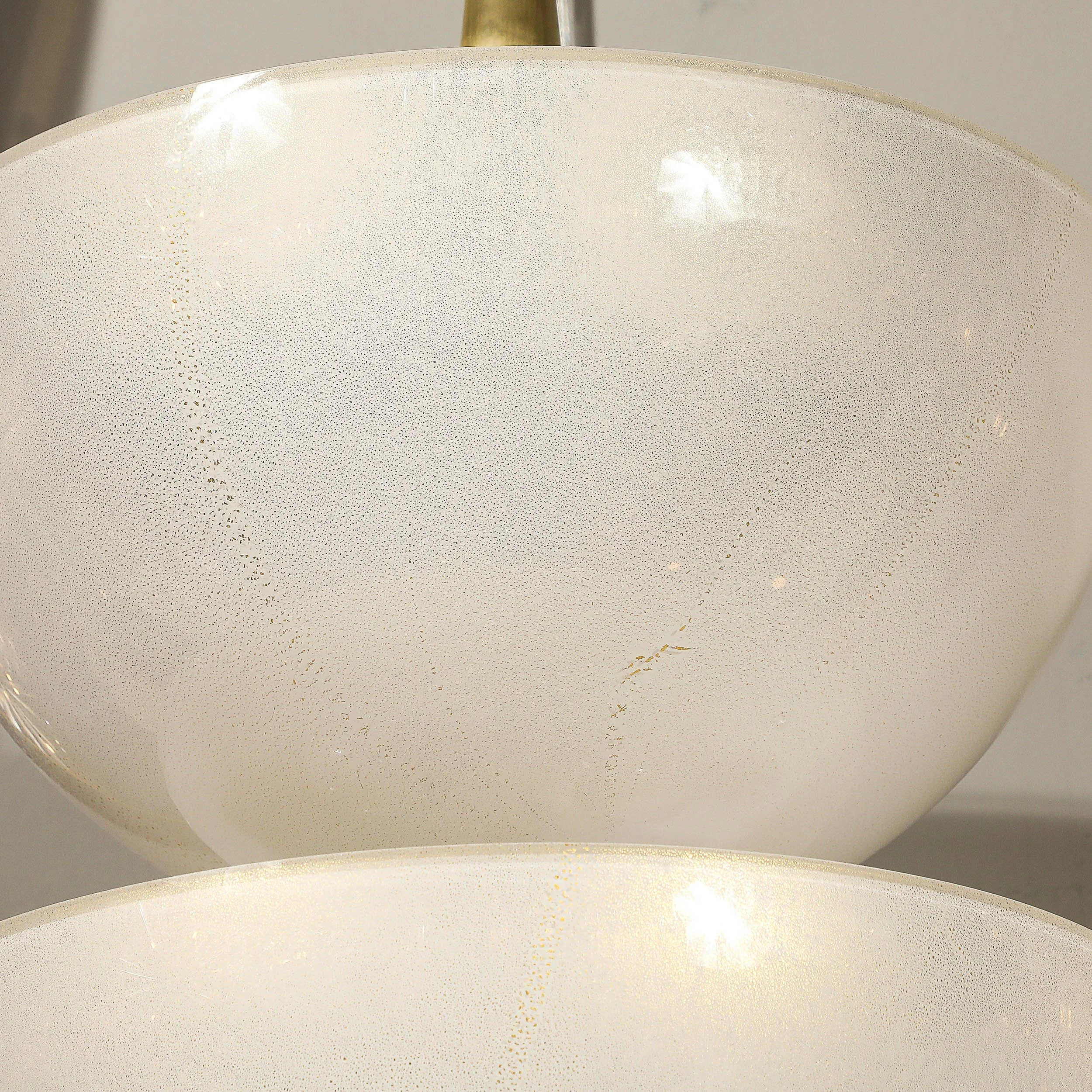 Modernist Hand-Blown Murano Glass Reverse Dome Form Brushed Brass Sconces - High Style Deco 22.jpg