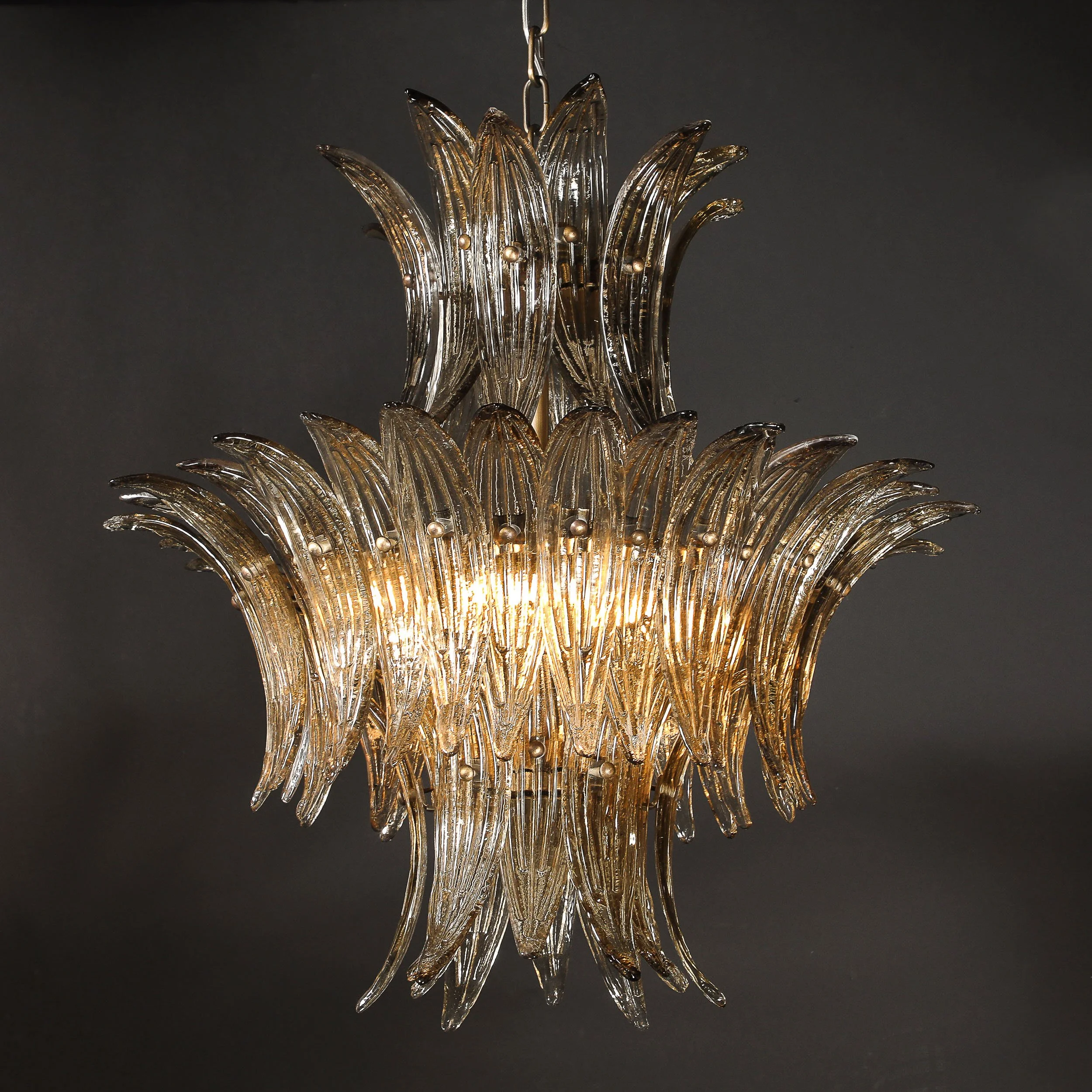 Modernist 3-Tier %22Palma%22 Hand-Blown Smoked Murano Glass & Bronze Chandelier - High Style Deco 20.jpg