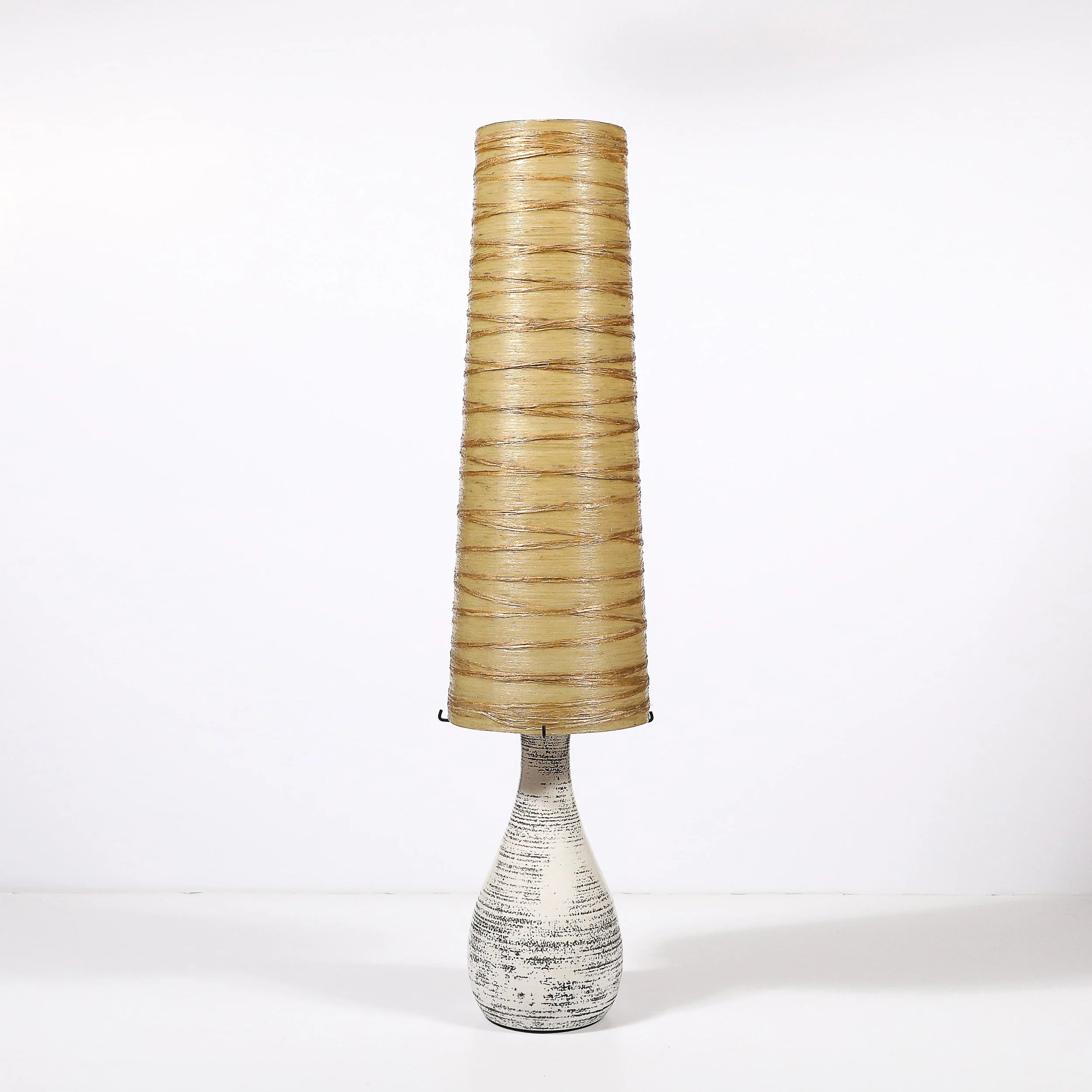 Mid-Century White Glazed Ceramic Table Lamp with Monumental Spun Resin Shade - High Style Deco 1.jpg