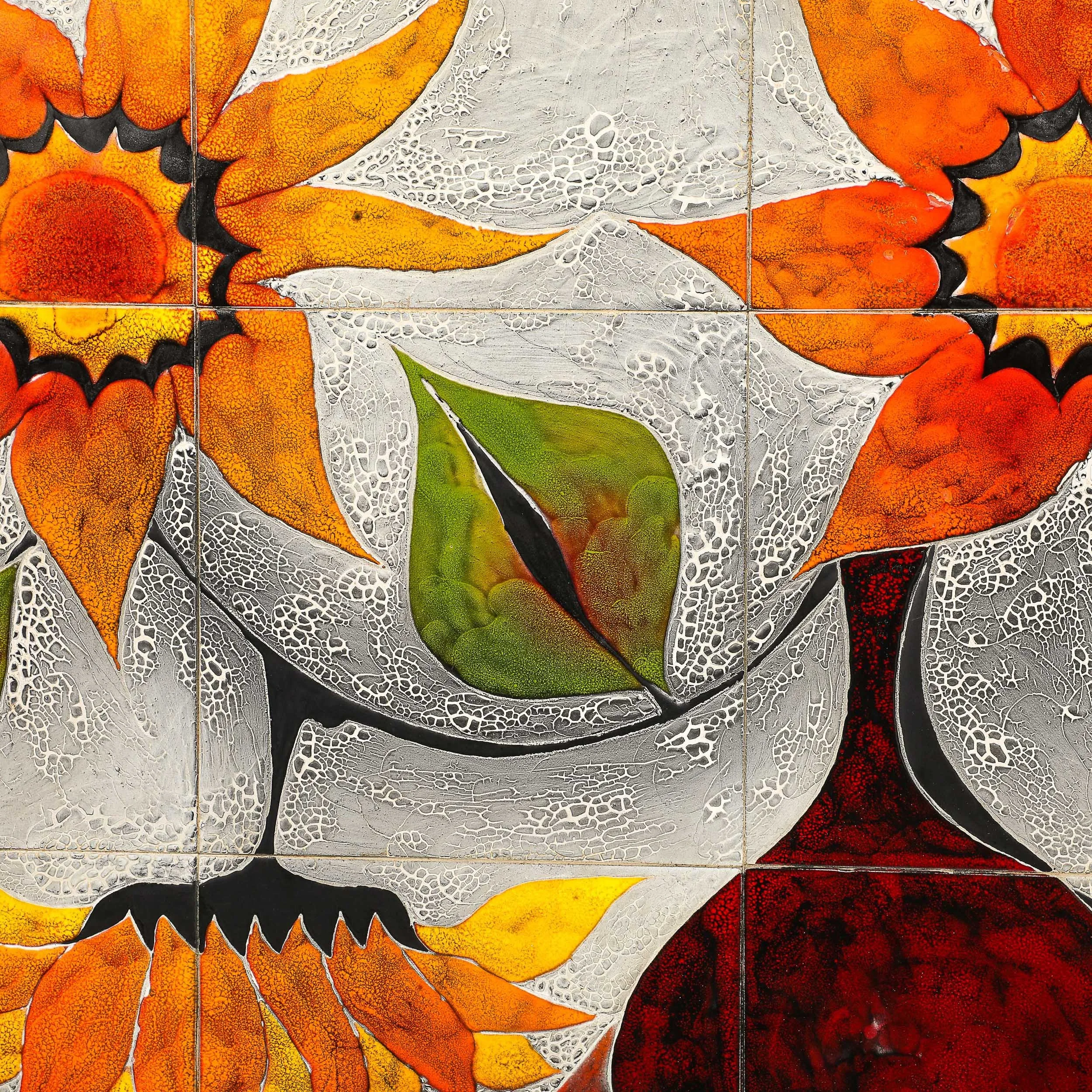 Modernist Ceramic Tile Wall Plaque of Sunflowers Signed Gilbert Valentin - High Style Deco 13.jpg
