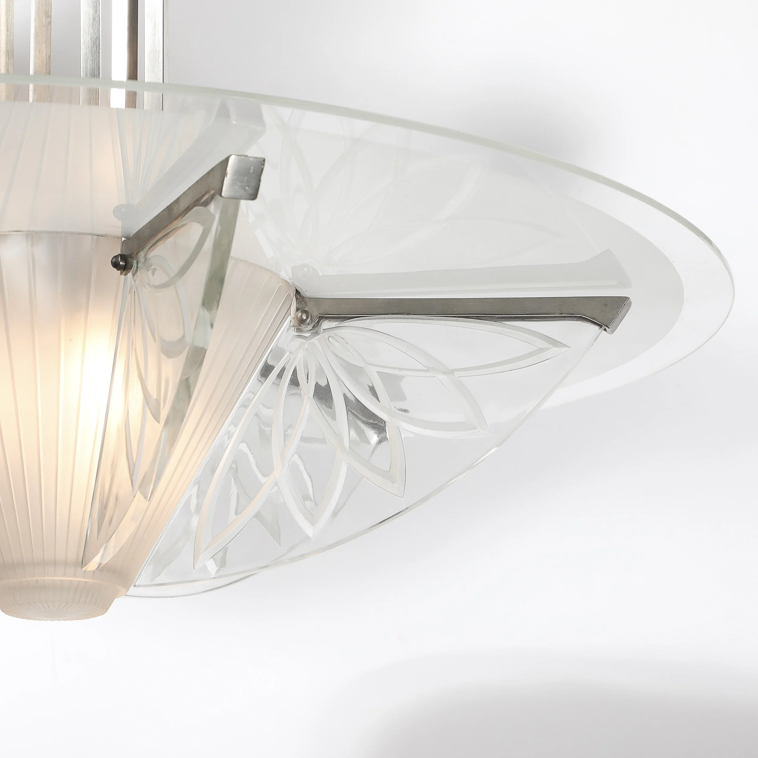 Art Deco Machine Age Frosted, Etched Glass & Nickel Chandelier by Pierre D'Avsen - High Style Deco 5.jpg