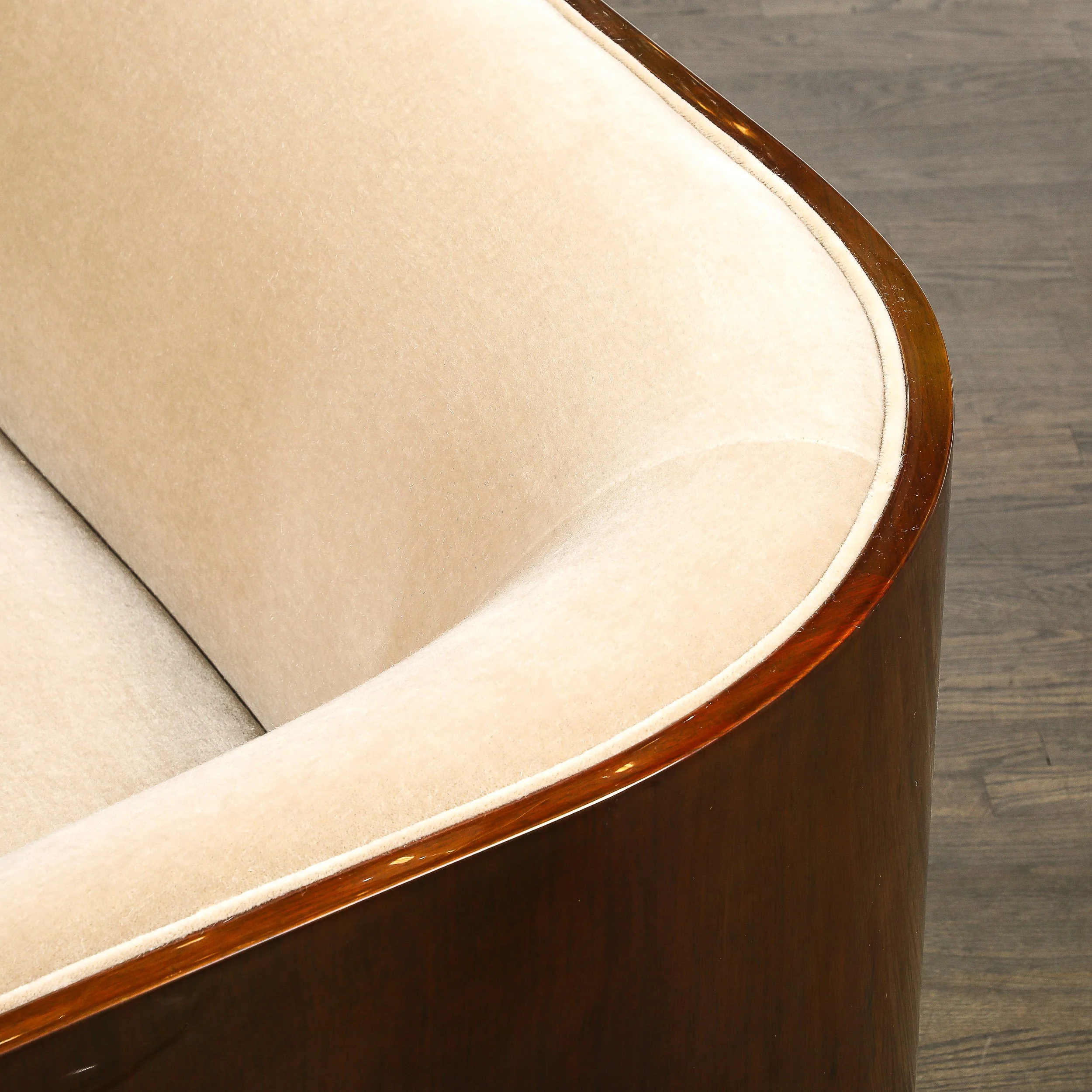 Rare Mid-Century Curved Back Sofa in Book-Matched Walnut signed Karl Springer - High Style Deco 11.jpg