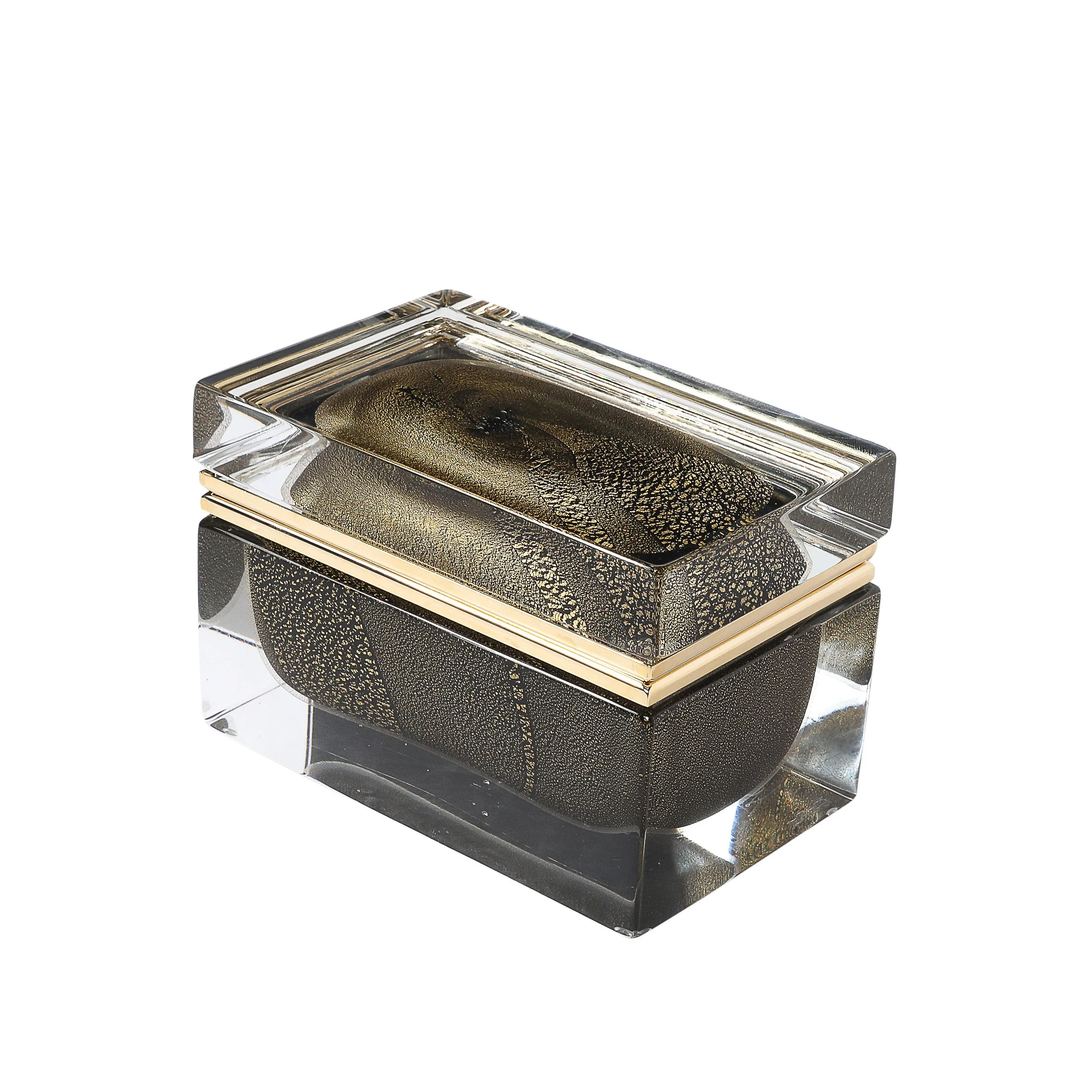 Modernist Hand-Blown Murano Glass Box in Black W: 24Karat Gold Flecks & Brass - High Style Deco 15.jpg